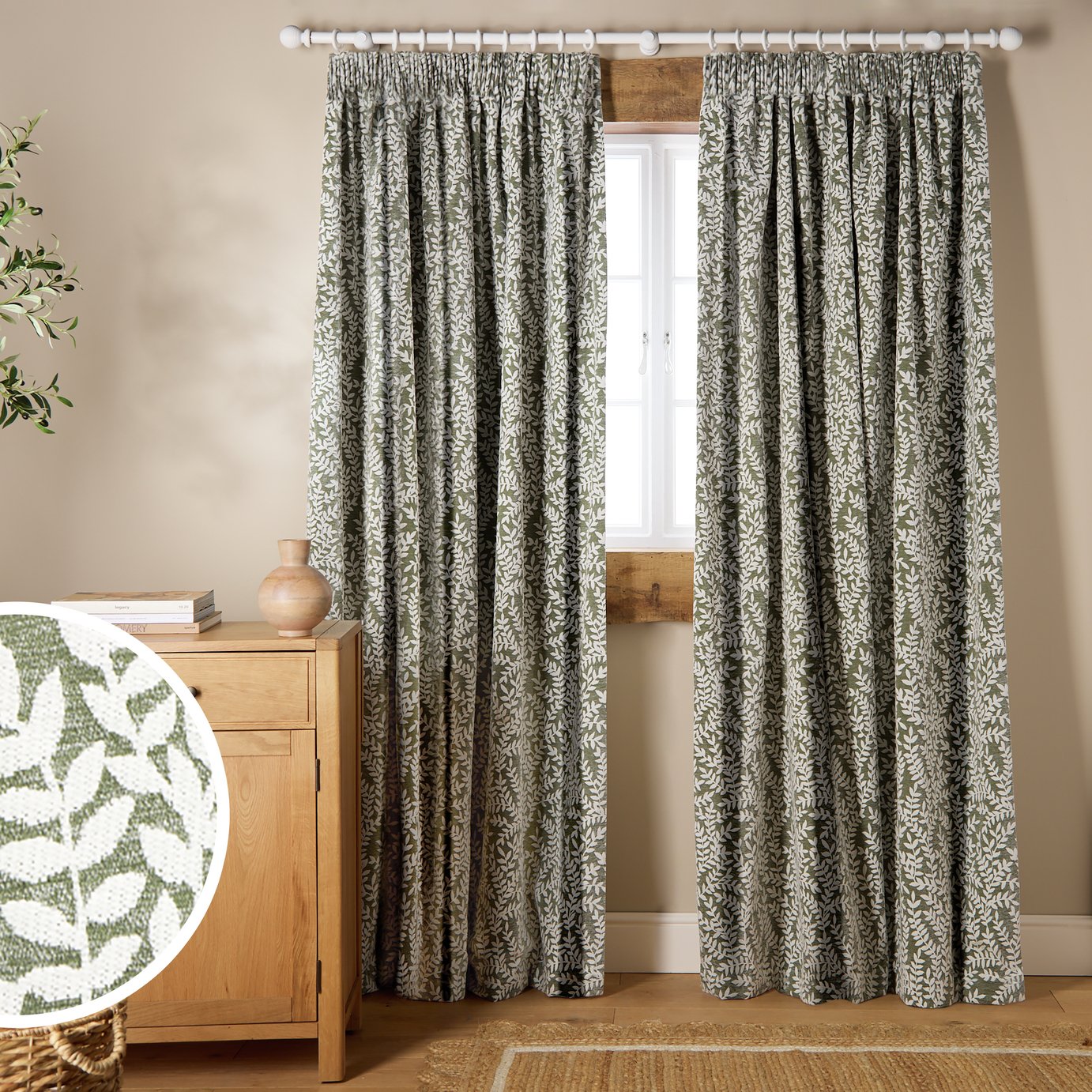 Argos Home Jacquard Pencil Pleat Curtain - Green