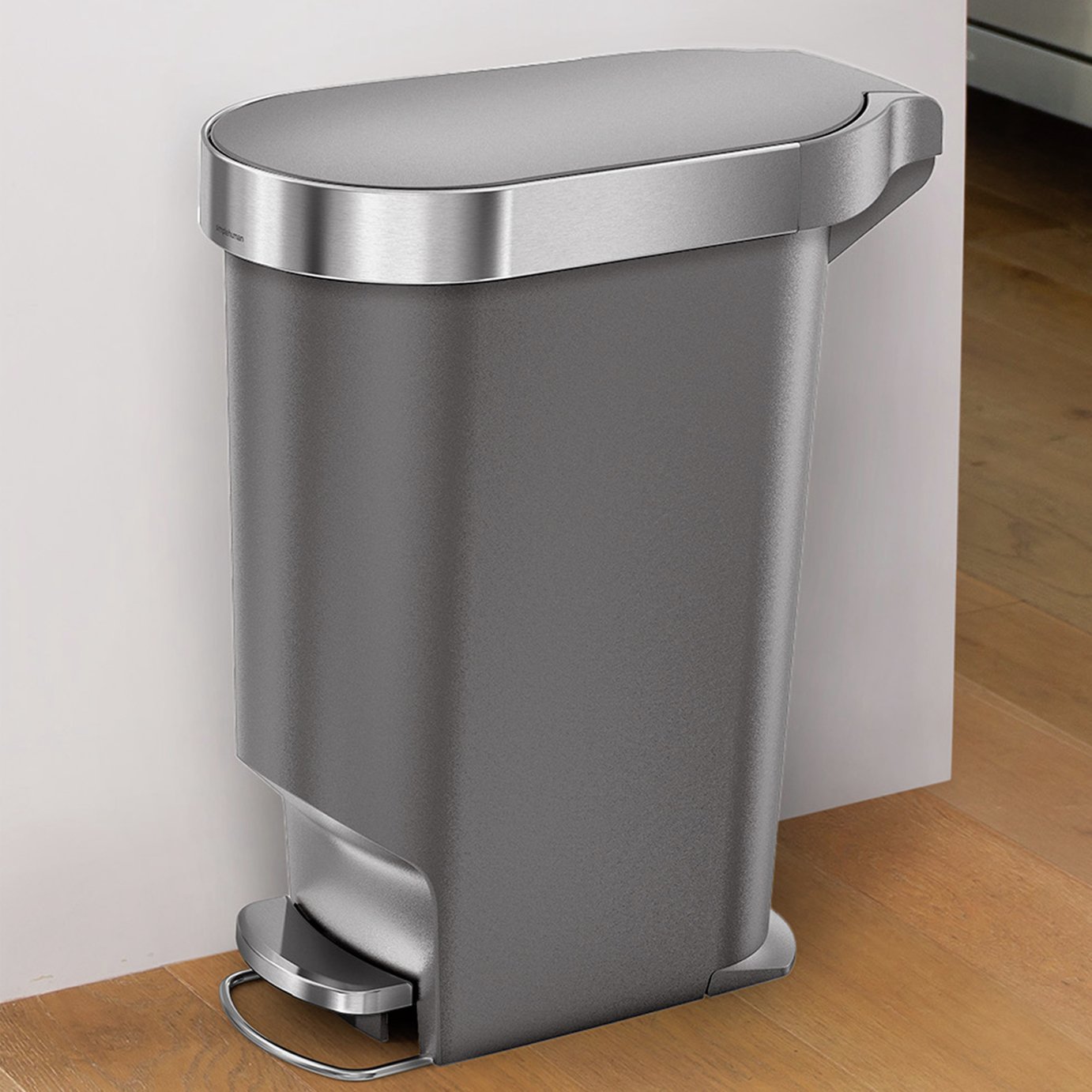 Simplehuman 40 Litre Plastic Slim Pedal Bin - Grey