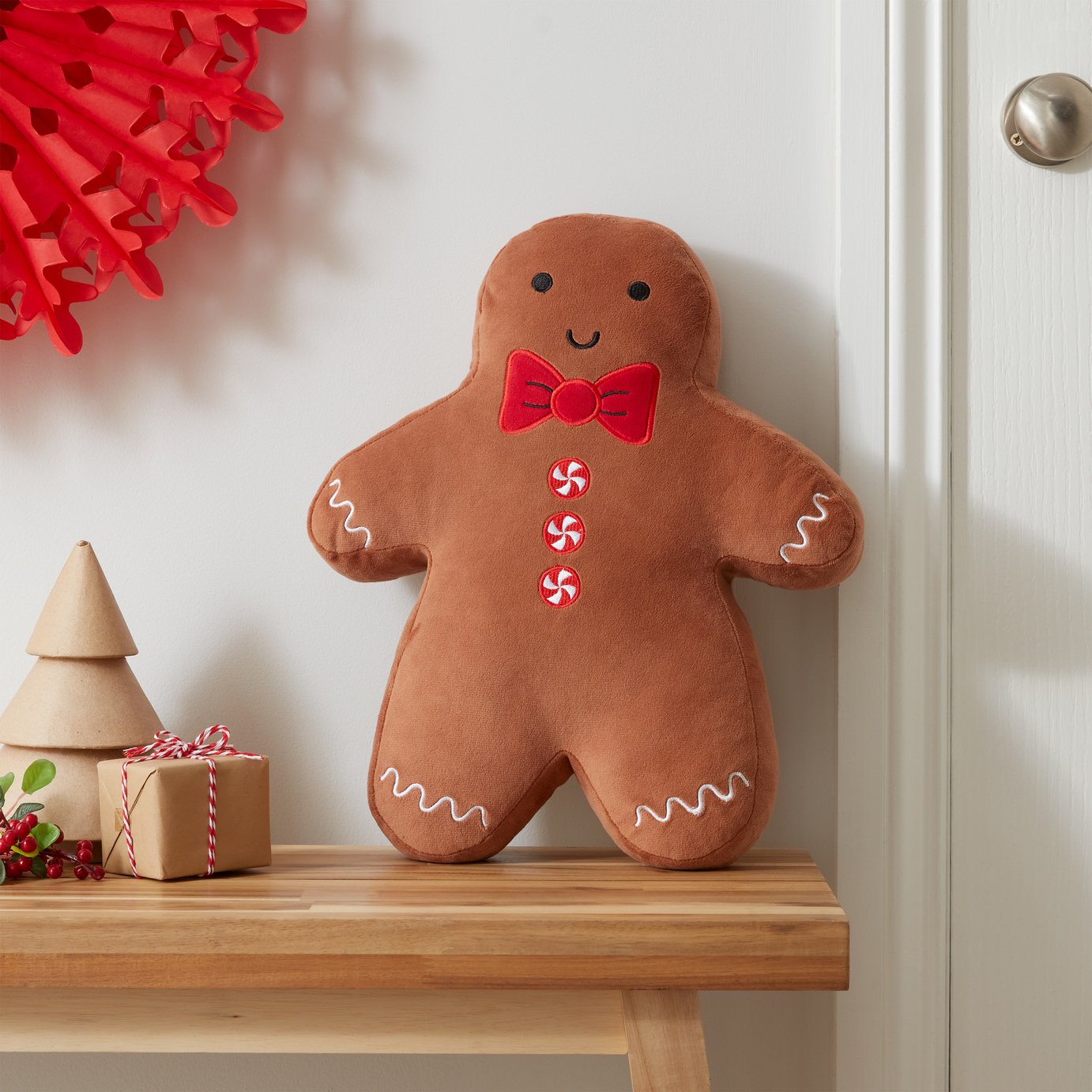 Catherine Lansfield Gingerbread Man Cushion-Brown - 37x28cm