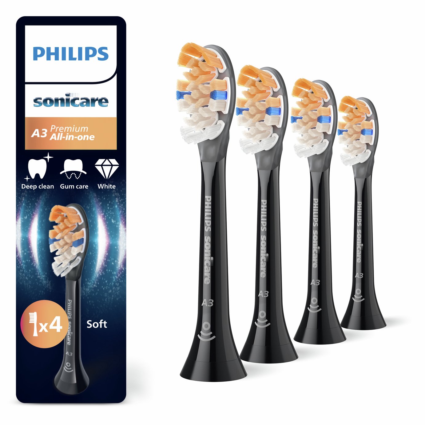 Philips Sonicare A3 Premium Toothbrush Heads - 4-Pack, Black