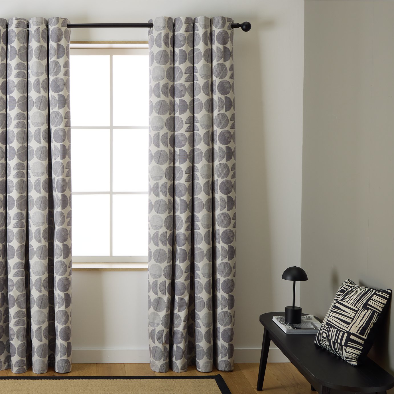 Habitat Geometric Blackout Eyelet Curtains - Grey -168x229cm