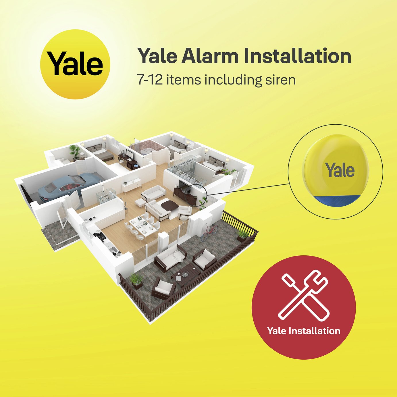 Yale Alarm Installation - 7 to 12 Items Including Siren