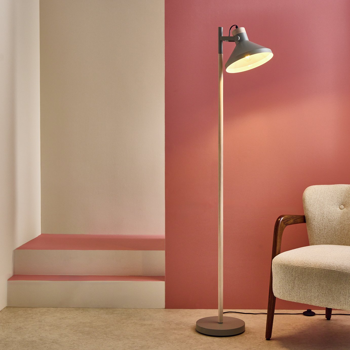 Argos Home Skandi Adjustable Head Floor Lamp - Grey