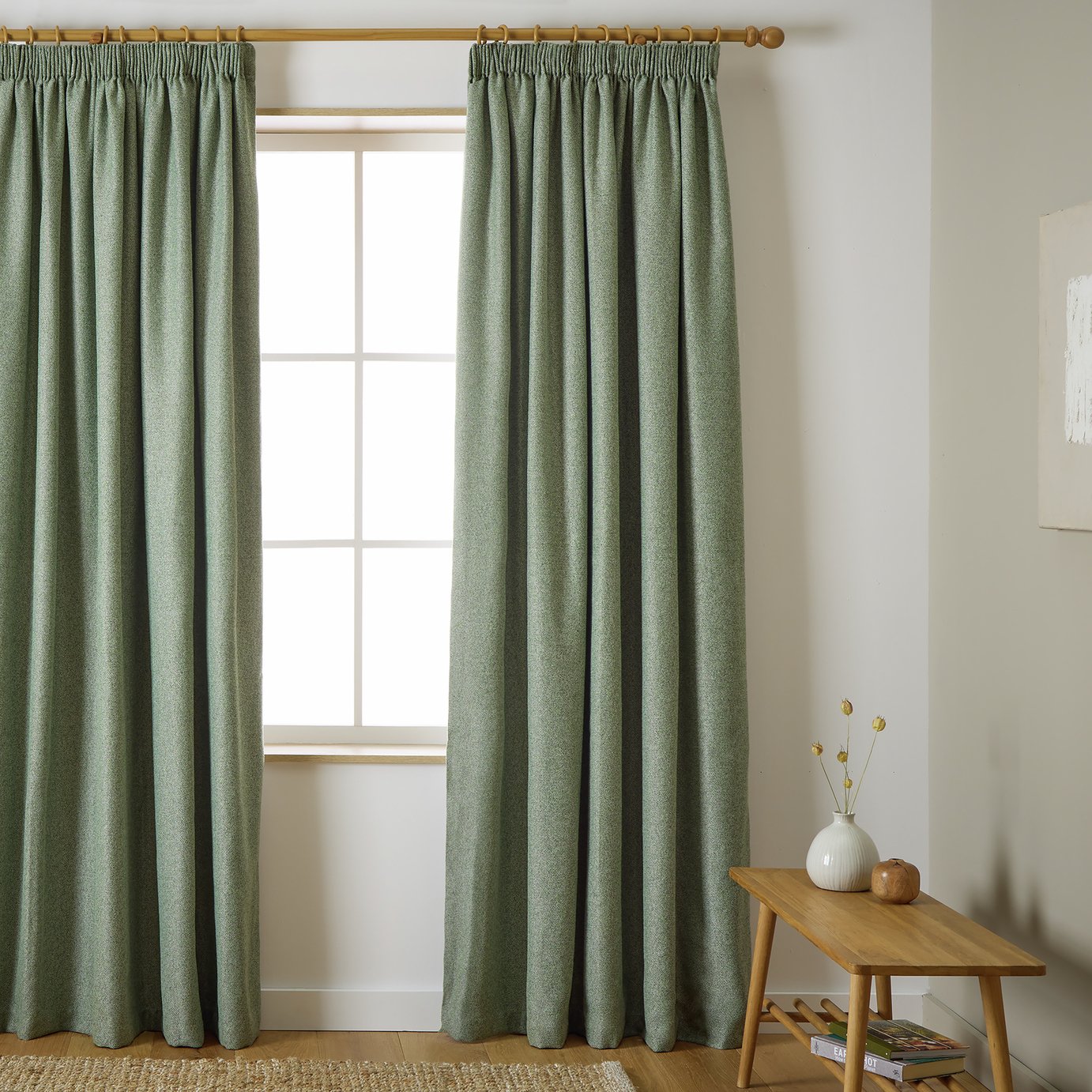 Habitat Herringbone Pencil Pleat Curtain - Green