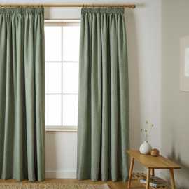 Habitat Herringbone Pencil Pleat Curtain - Green