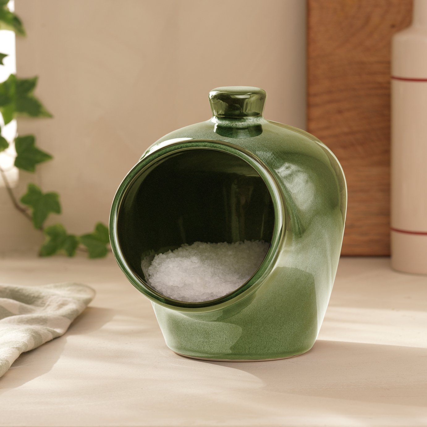 Habitat Stoneware Salt Container - Green