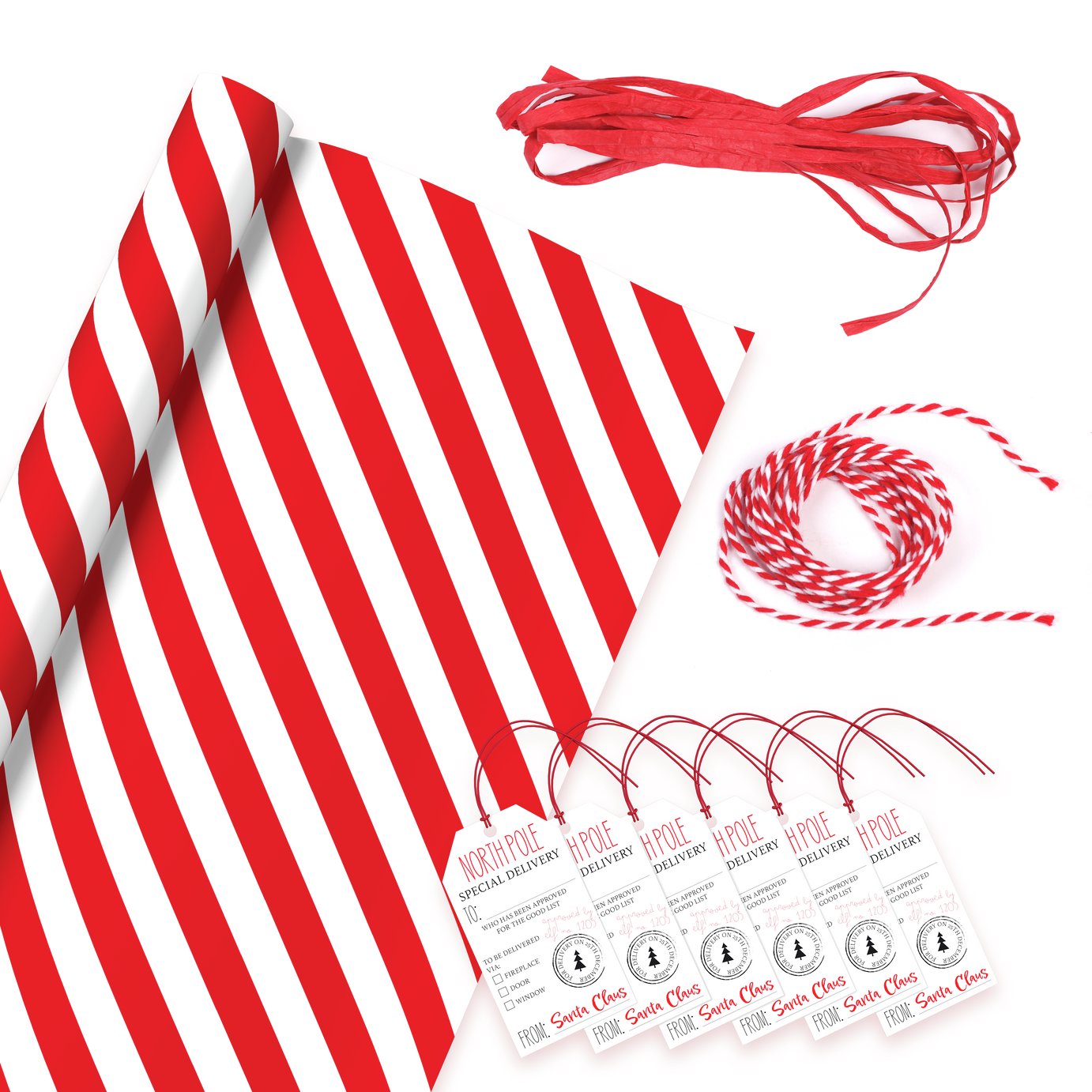 Argos Home Roll of 10m Candy Cane Wrapping Paper With 6 Tag