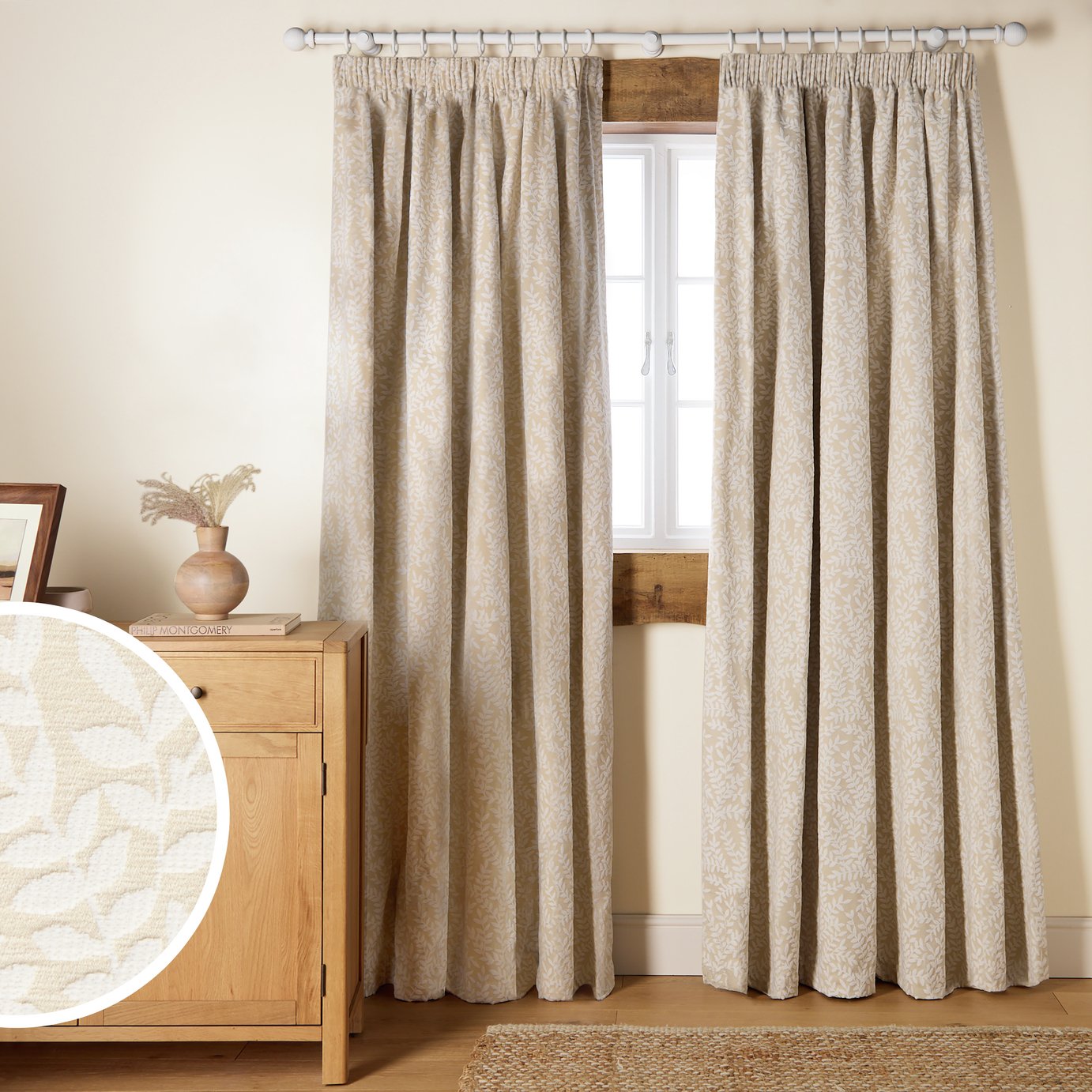 Argos Home Jaquard Blackout Pencil Pleat Curtain - Cream