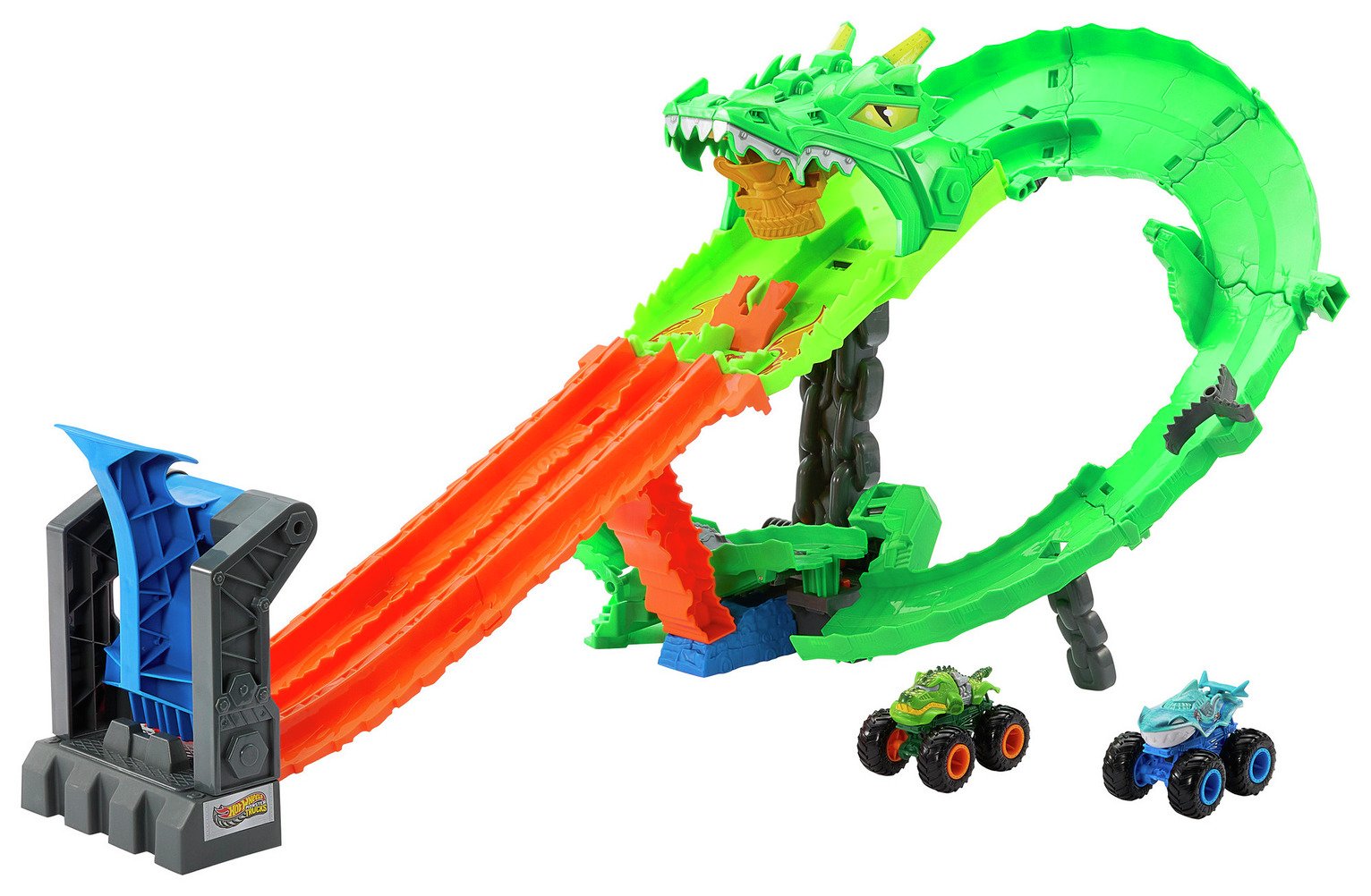 Monster Trucks Sharks vs. Dinos Dragon Destruction Playset 