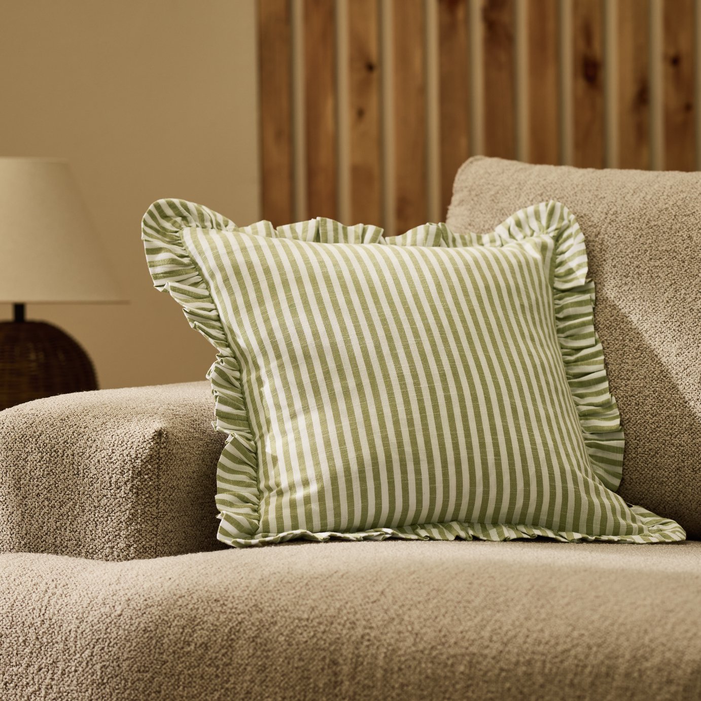 Habitat Blue Stripe Ruffle Cushion - 43x43cm