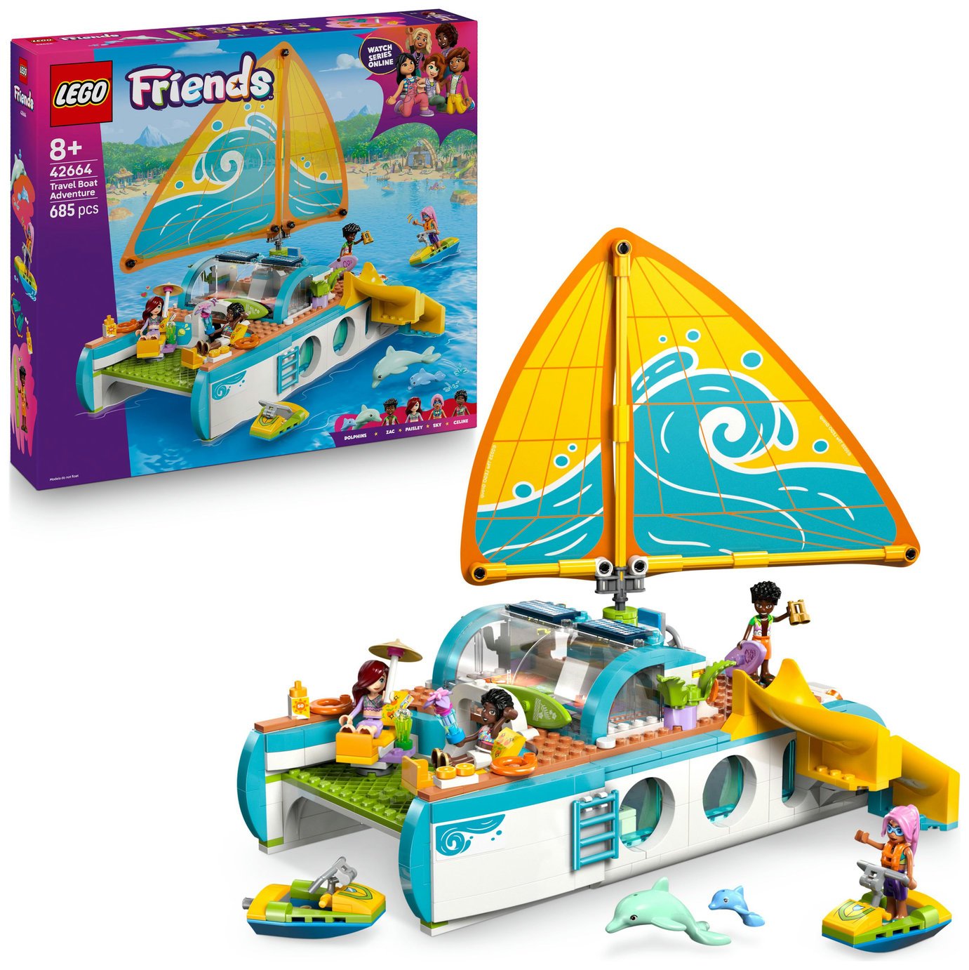 LEGO Friends Travel Boat Adventure Toy with 2 Dolphins 42664