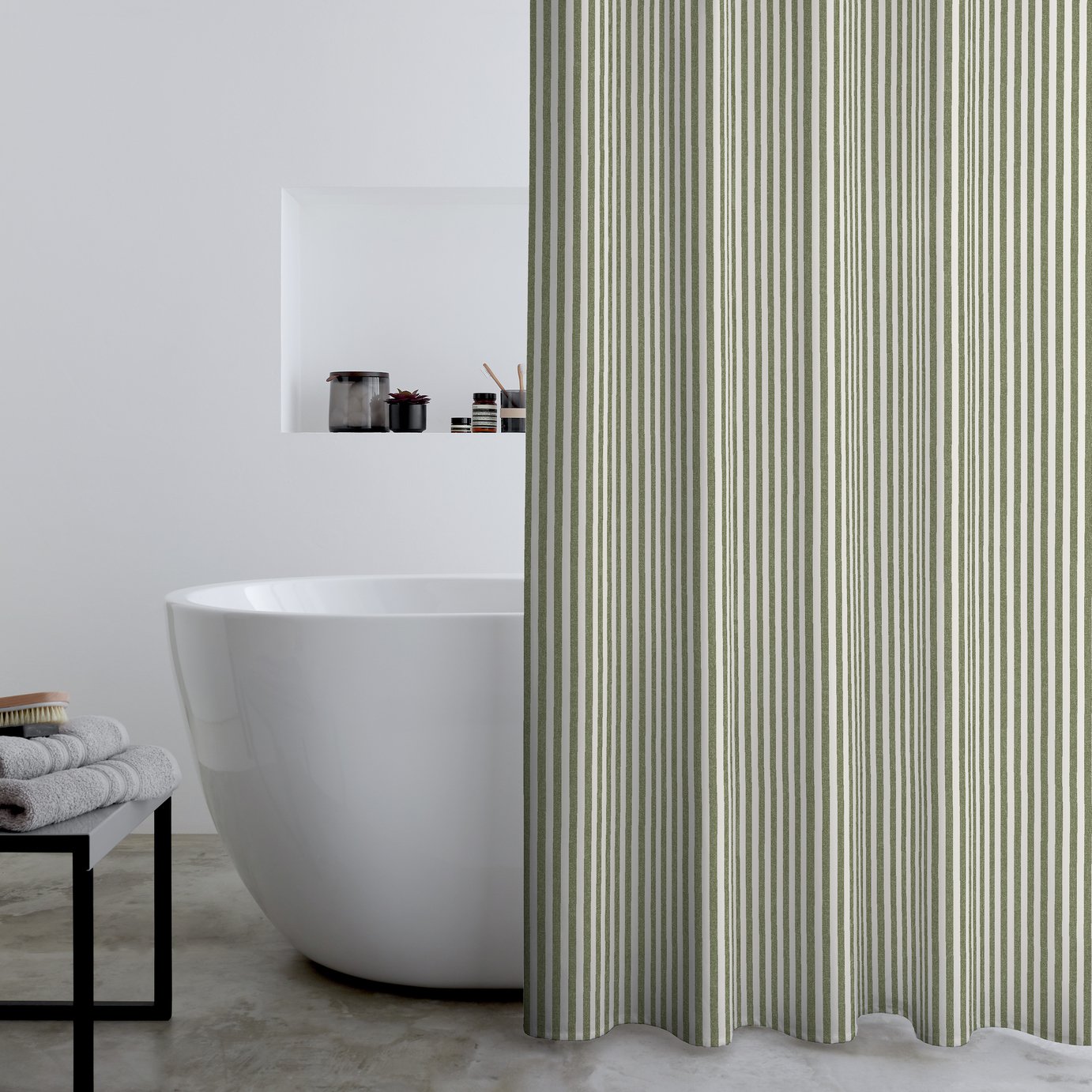Catherine Lansfield Stripe Shower Curtain - Green