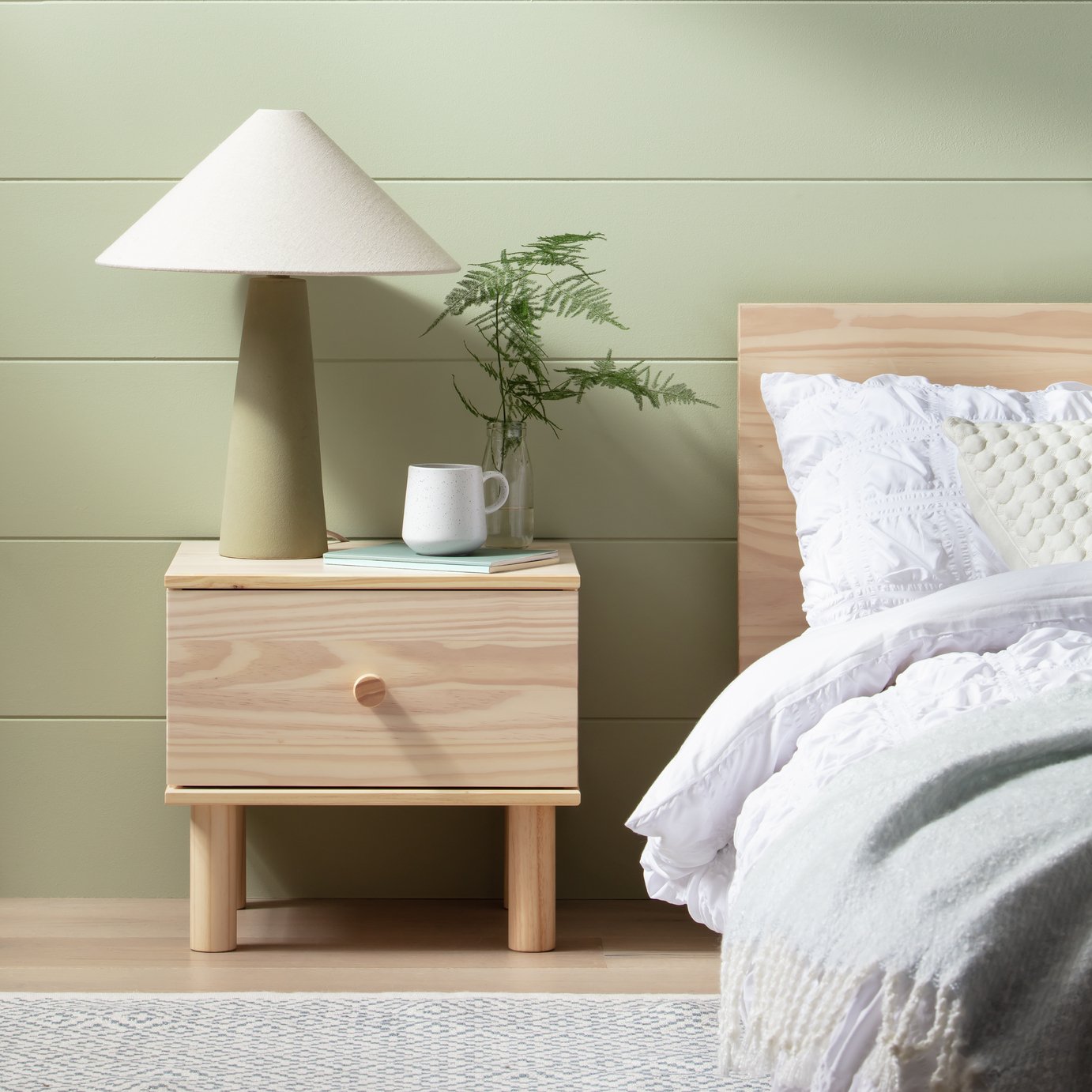 Habitat Akio 1 Drawer Bedside Table - Pine