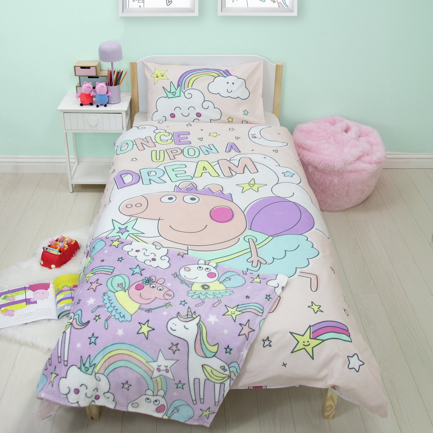 Peppa Pig Bedtime Panel Pink Kids Bedding Set - Single