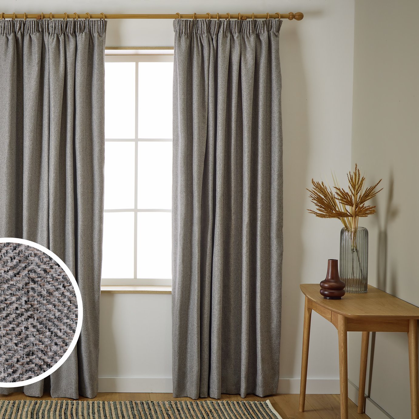Habitat Herringbone Pencil Pleat Curtain - Grey