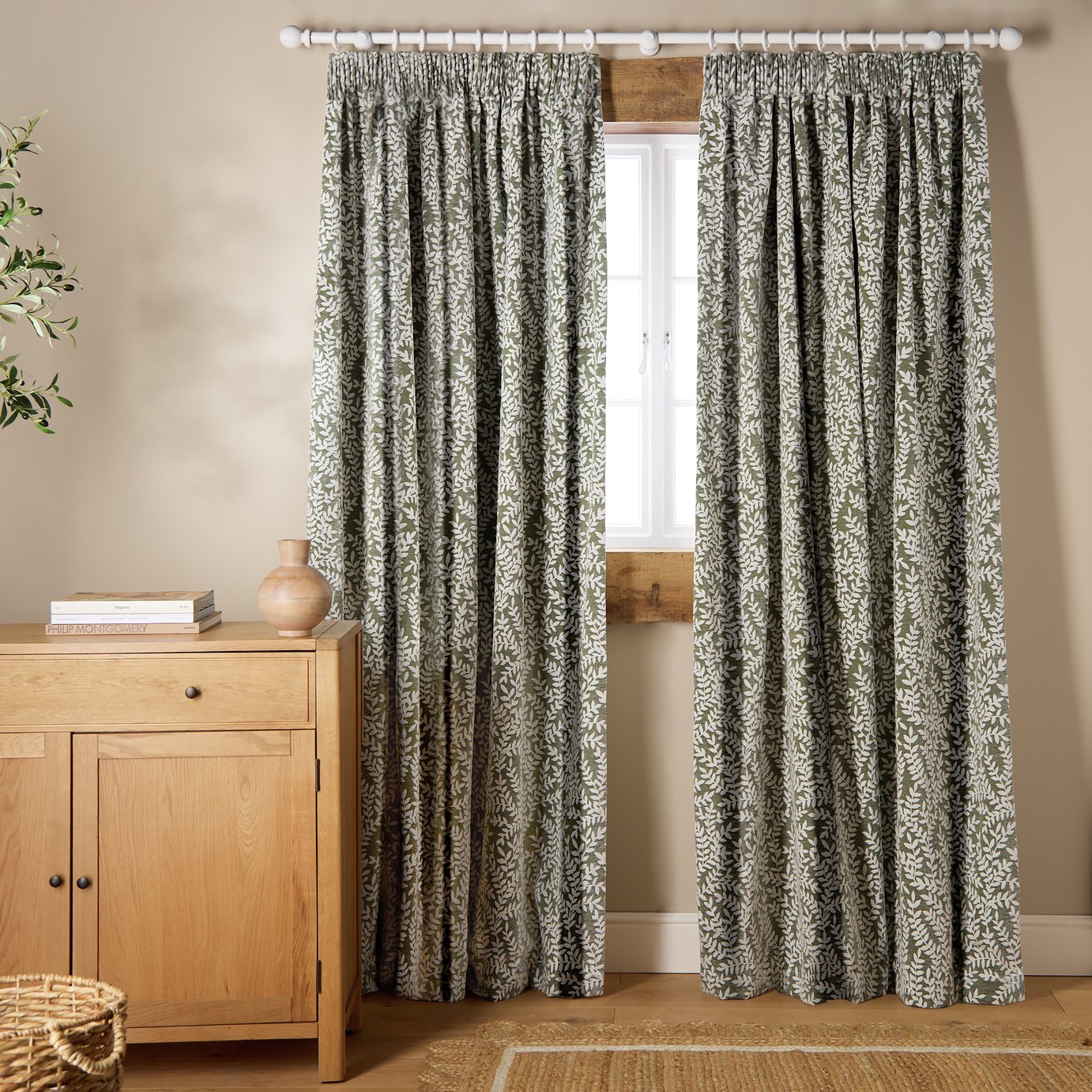 Argos Home Jacquard Pencil Pleat Curtains - Green -168x183cm