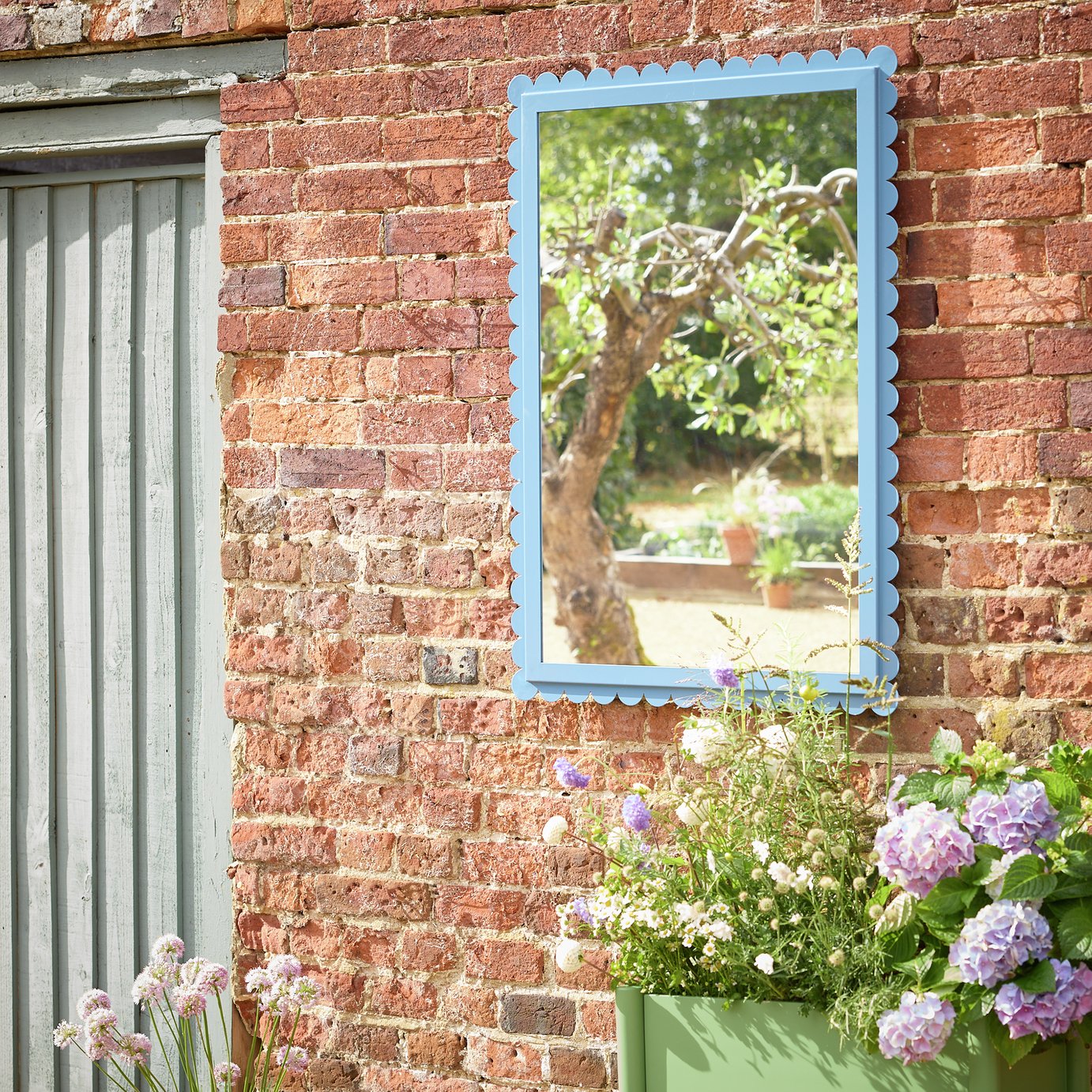 Habitat Blue 3mm Metal Frame Scalloped Wall Mirror - 98x69cm