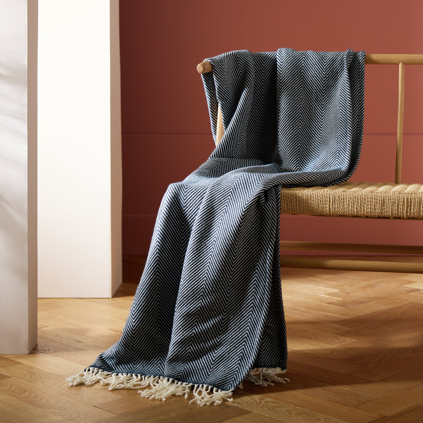 Habitat Herringbone Throw - Navy - 150x125cm