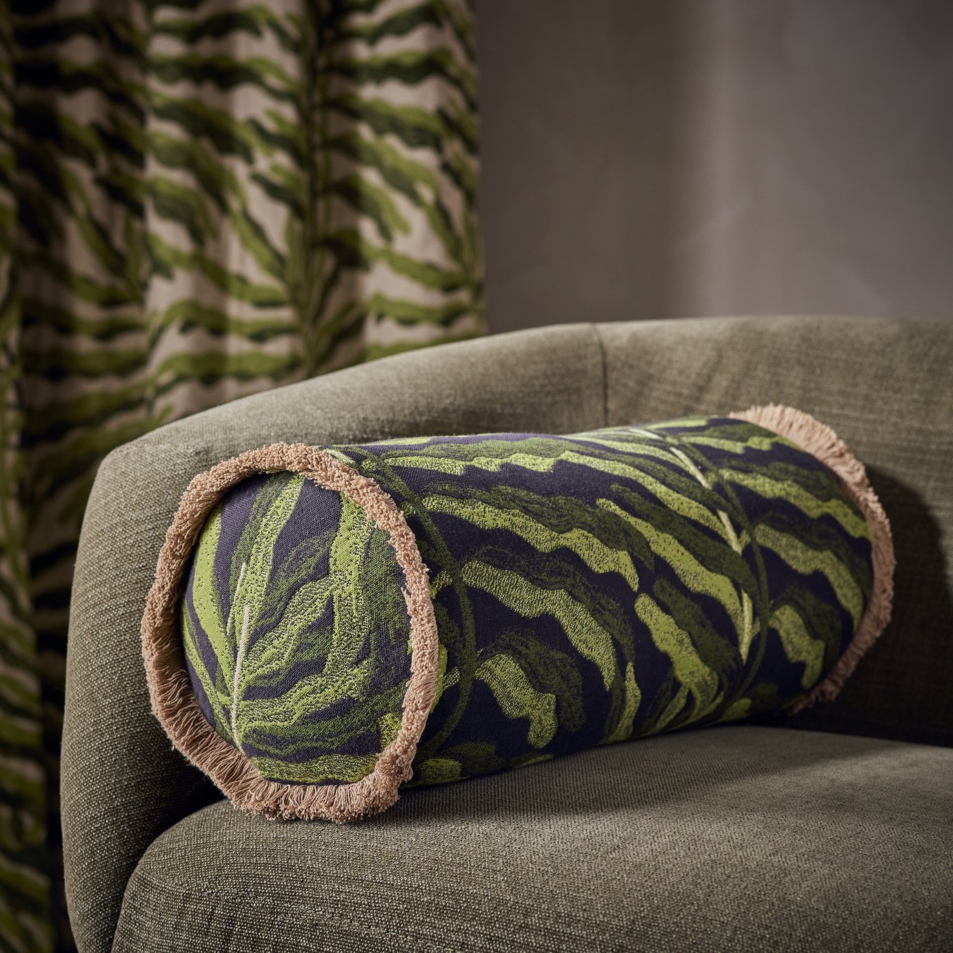 Habitat Leaf Jacquard Bolster Cushion - 50x20