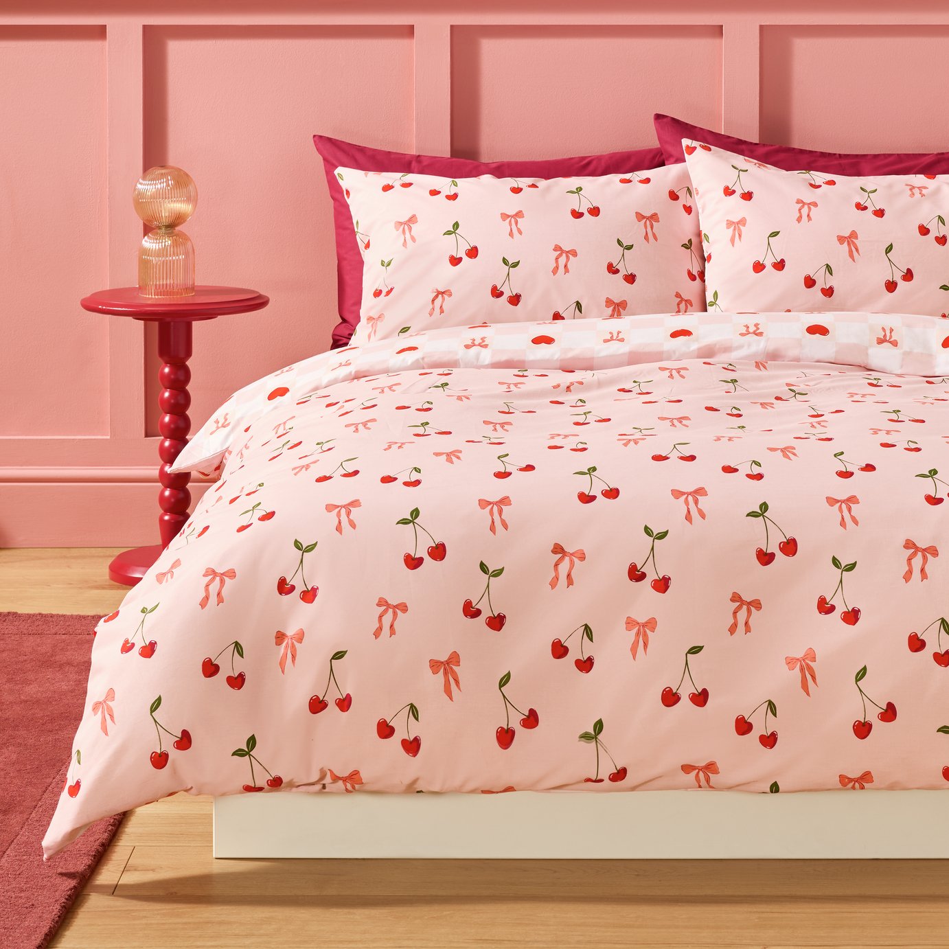 Argos Home Cherry Hearts Pink Bedding Set