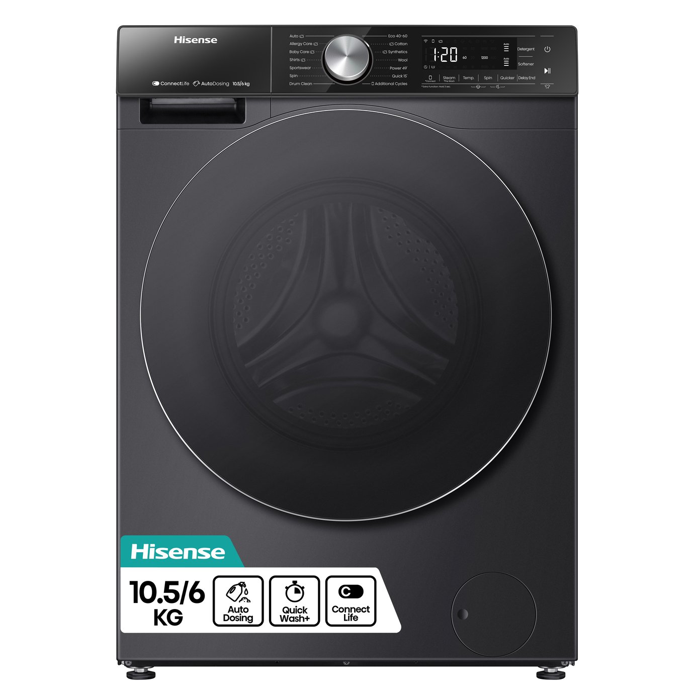 Hisense WD5S1045BB 10.5/6KG 1400 Spin Washer Dryer - Black