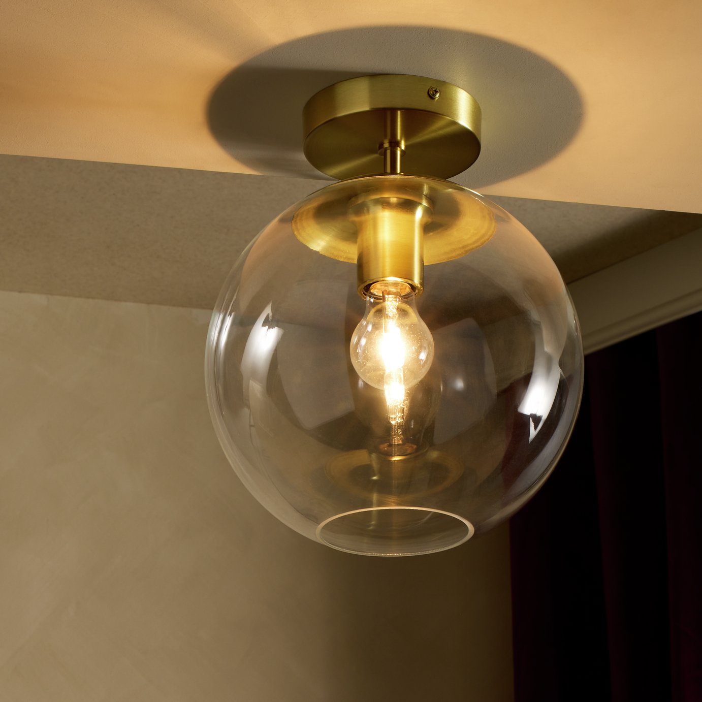 Habitat Coleman Glass Flush to Ceiling Light - Brass