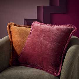 Habitat Fringed Chenille Cushion Burgundy - 50x50cm