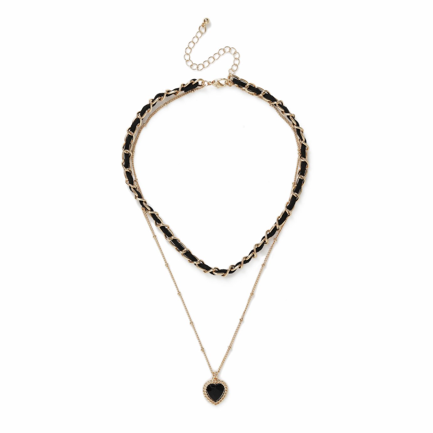 Freedom Gold And Black Thread Heart Pendant Necklace