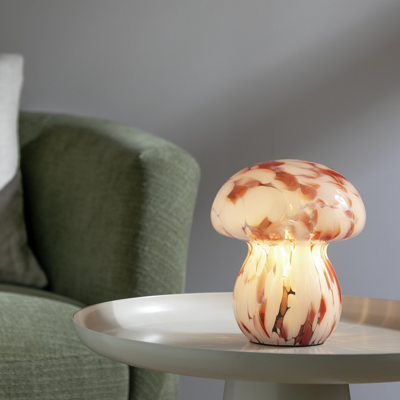 Habitat Mushroom Glass Battery Powered Table Lamp-White&Rust