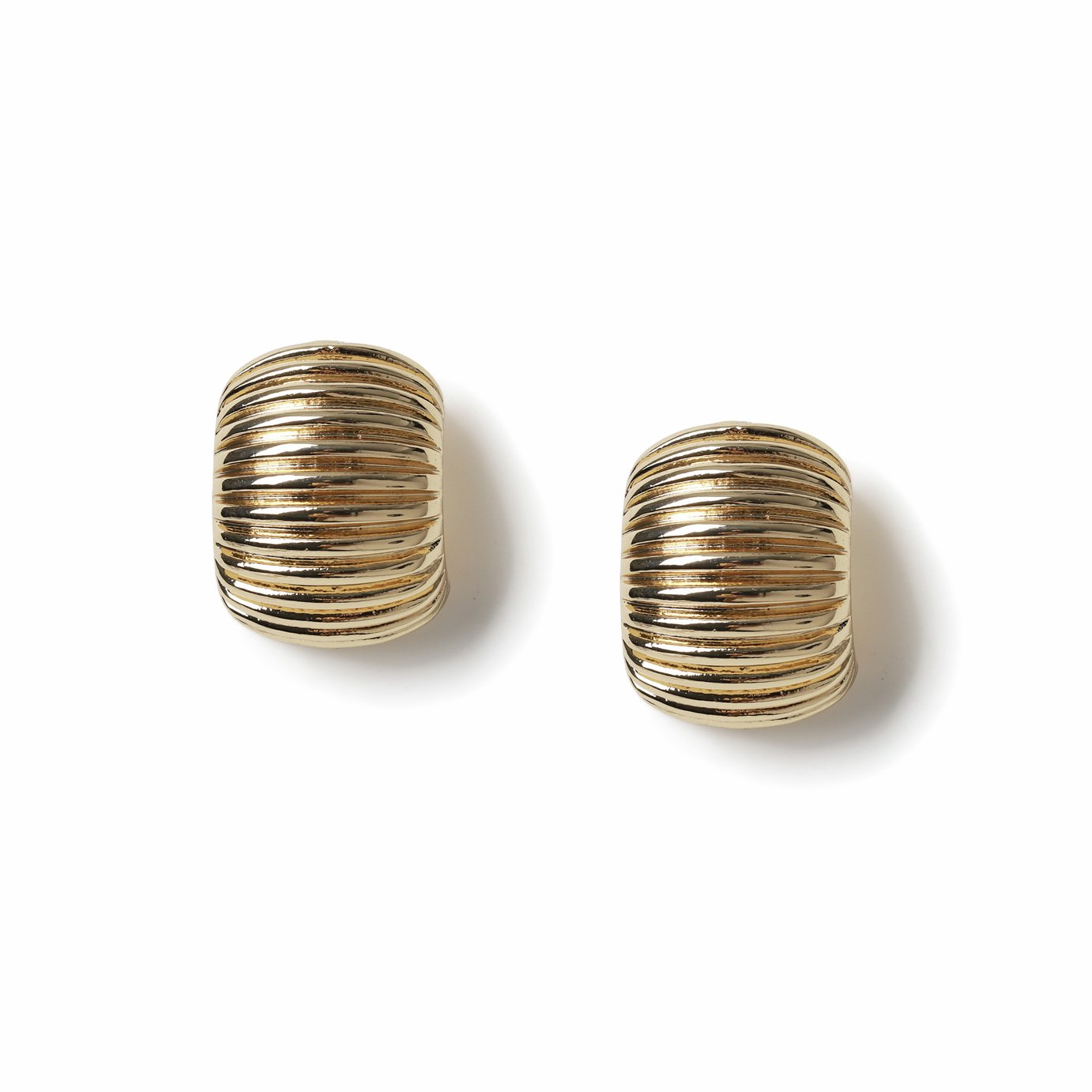 Freedom Yellow Gold Ribbed Rectangle Half Hoop Earrings