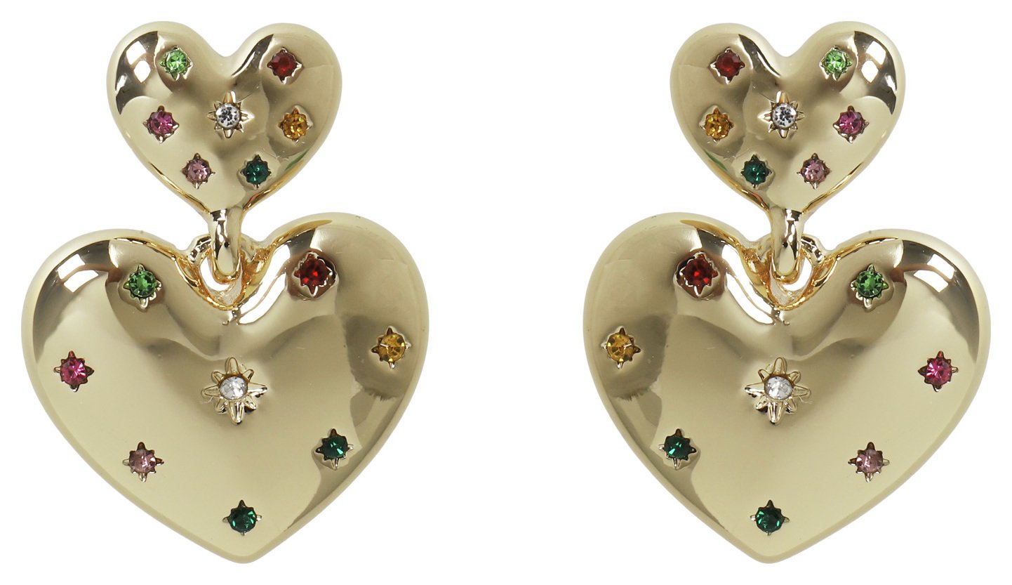 Liars & Lovers Gold Tone Double Heart Drop Earrings 