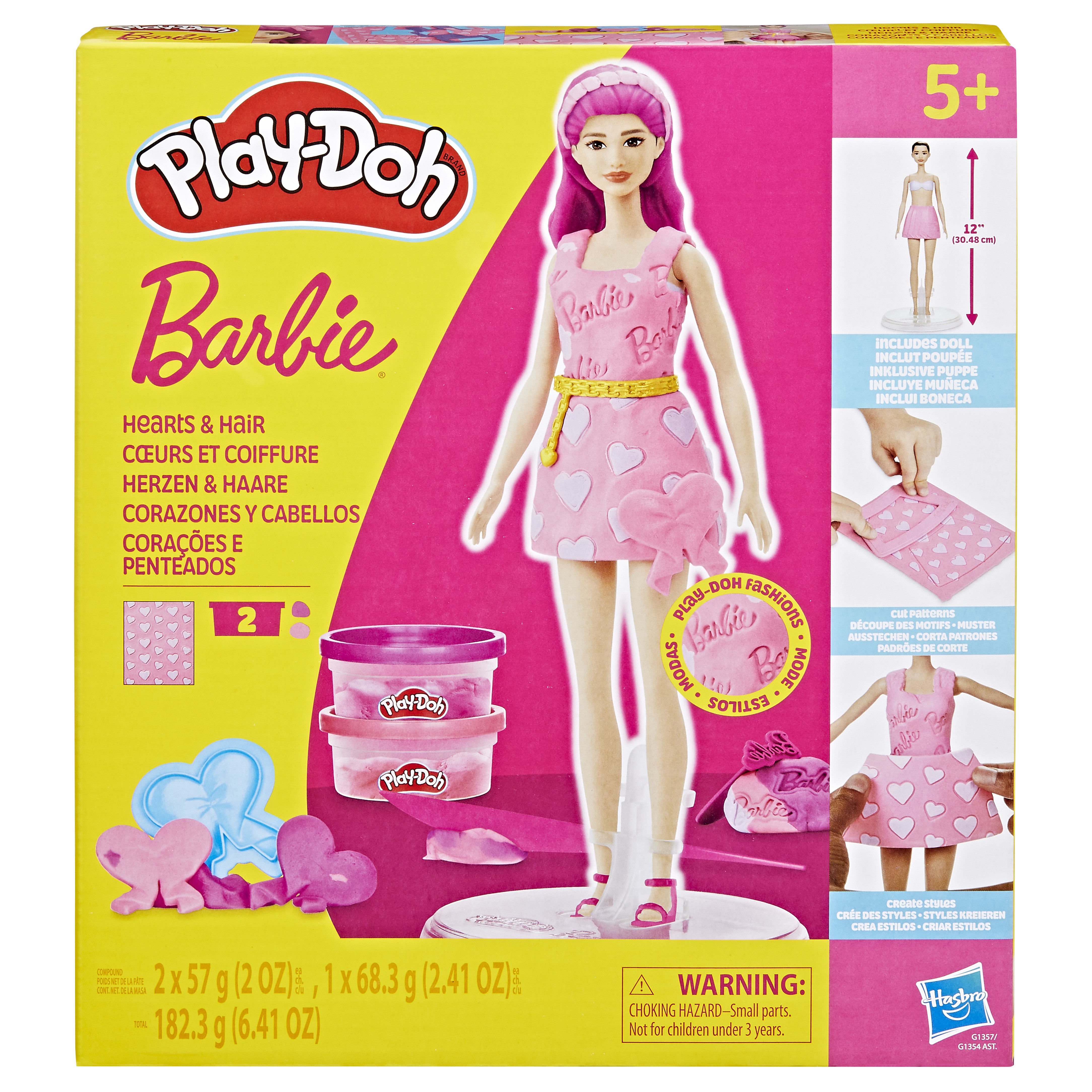 Play-Doh Barbie Hearts & Hair with 2 Tubs & 13 Accessories 