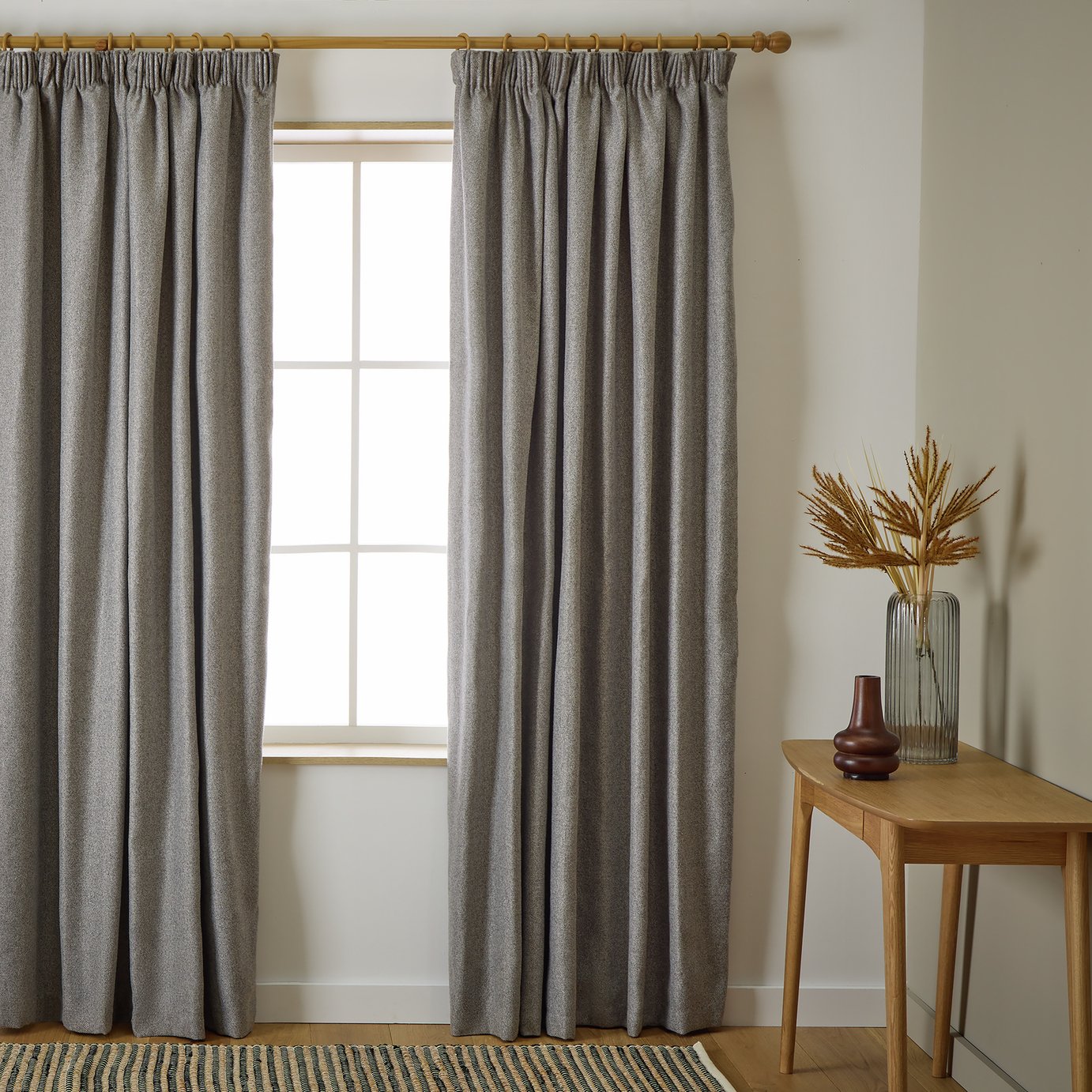 Habitat Herringbone Pencil Pleat Curtains - Grey - 168x229cm