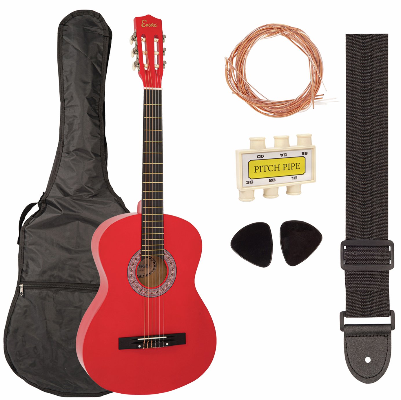 Encore Full Size Classic Guitar Pack - Red