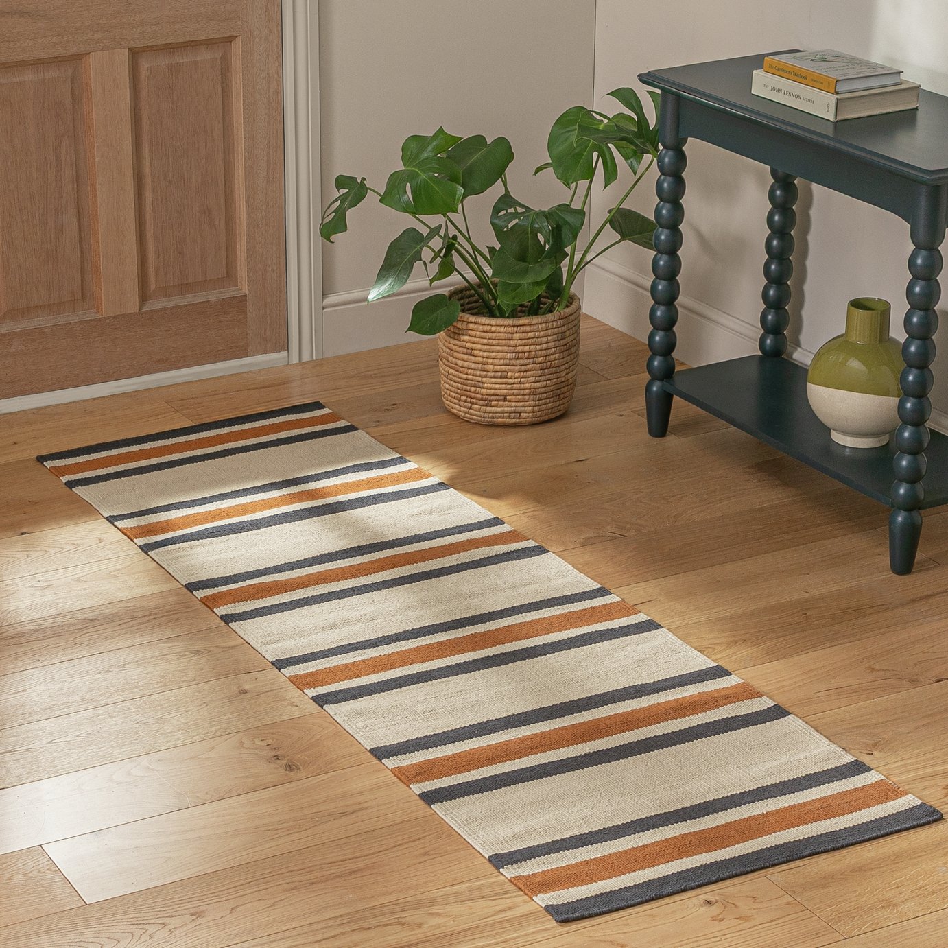 Habitat Stripe Charcoal Flatweave Runner - 66x200cm