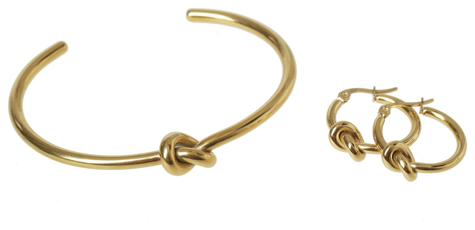 Liars & Lovers Gold Tone Knot Hoop Earrings and Bangle Set