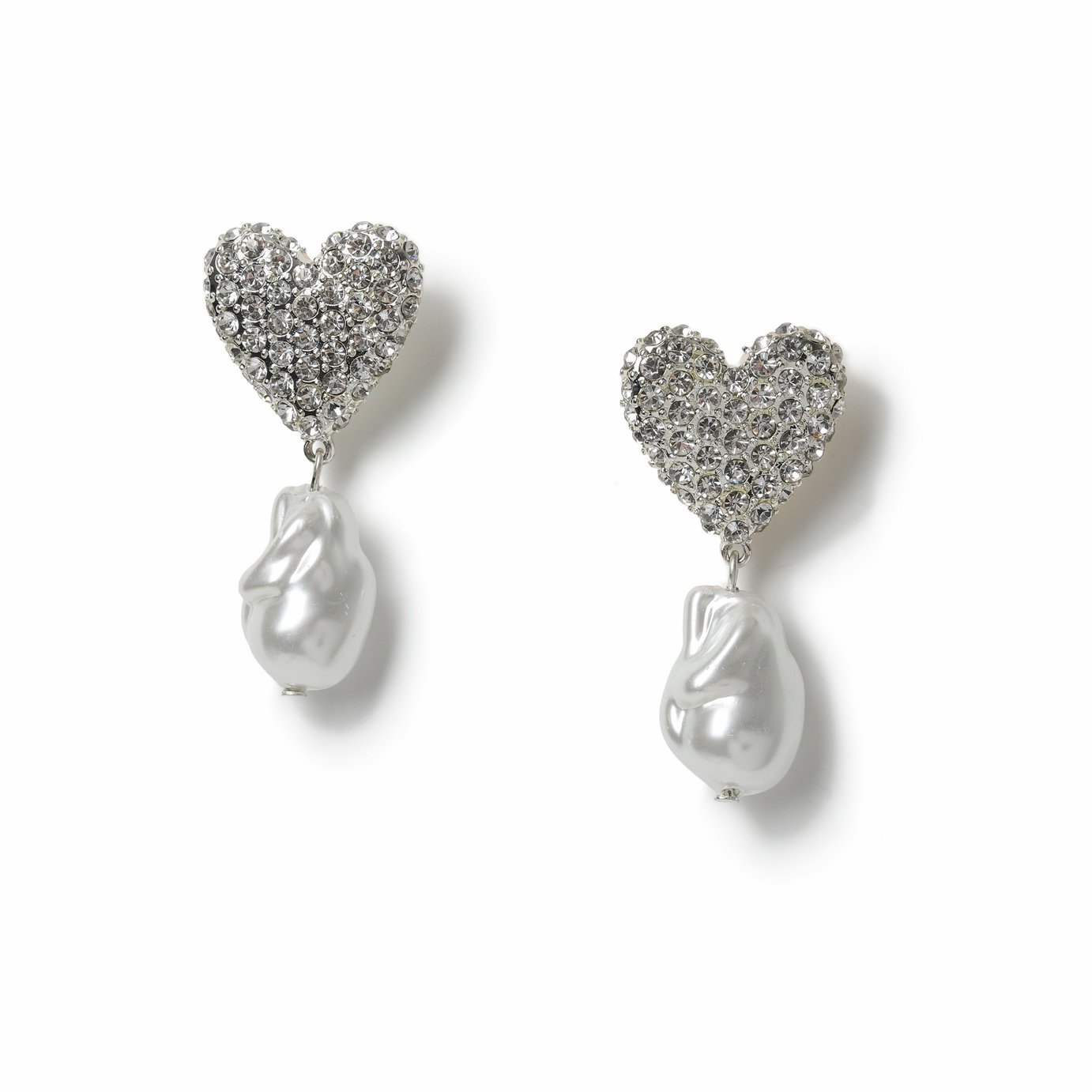Freedom Silver Pave Pearl Heart Stud Earrings