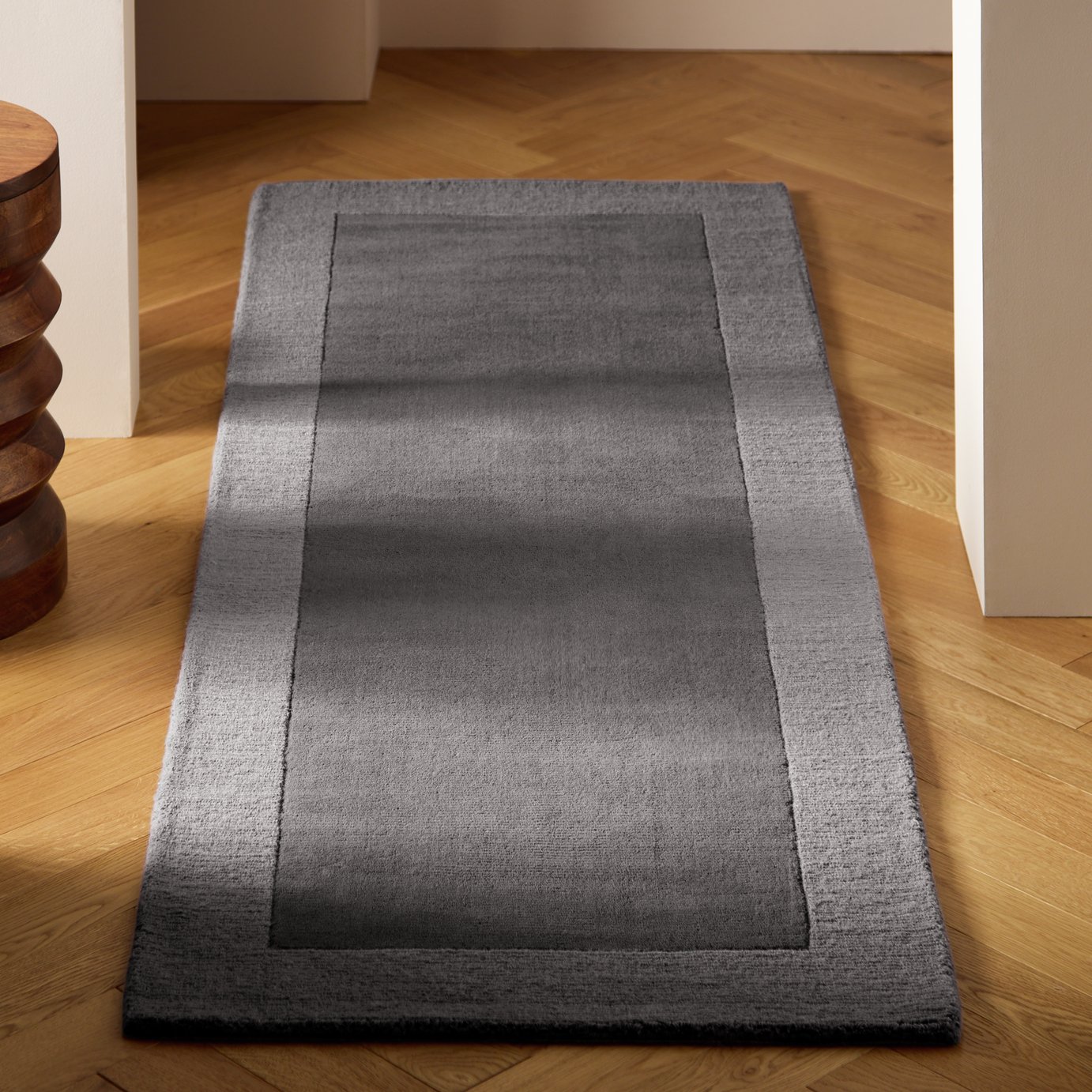 Habitat Simple Border Grey Wool Cut Pile Runner - 66x200cm
