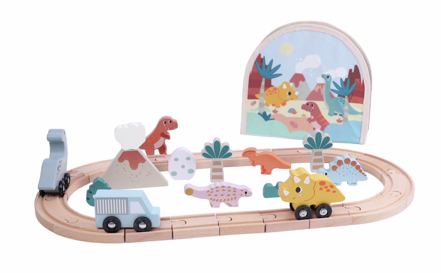 Chad Valley Wooden Dinosaur Themed Train Set With Storage