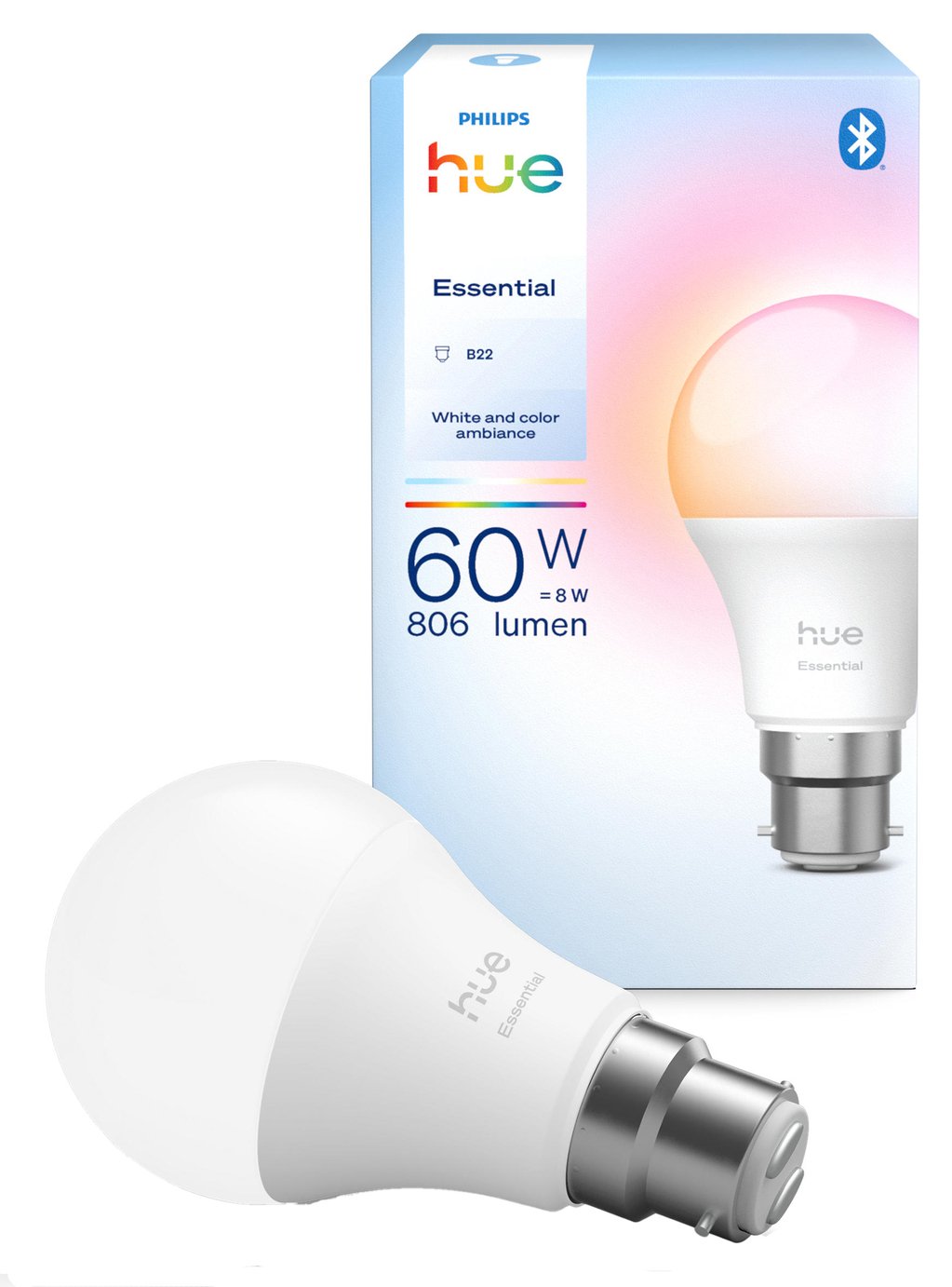 Philips Hue Essential B22 8W Smart Light Bulb - Pack of 1