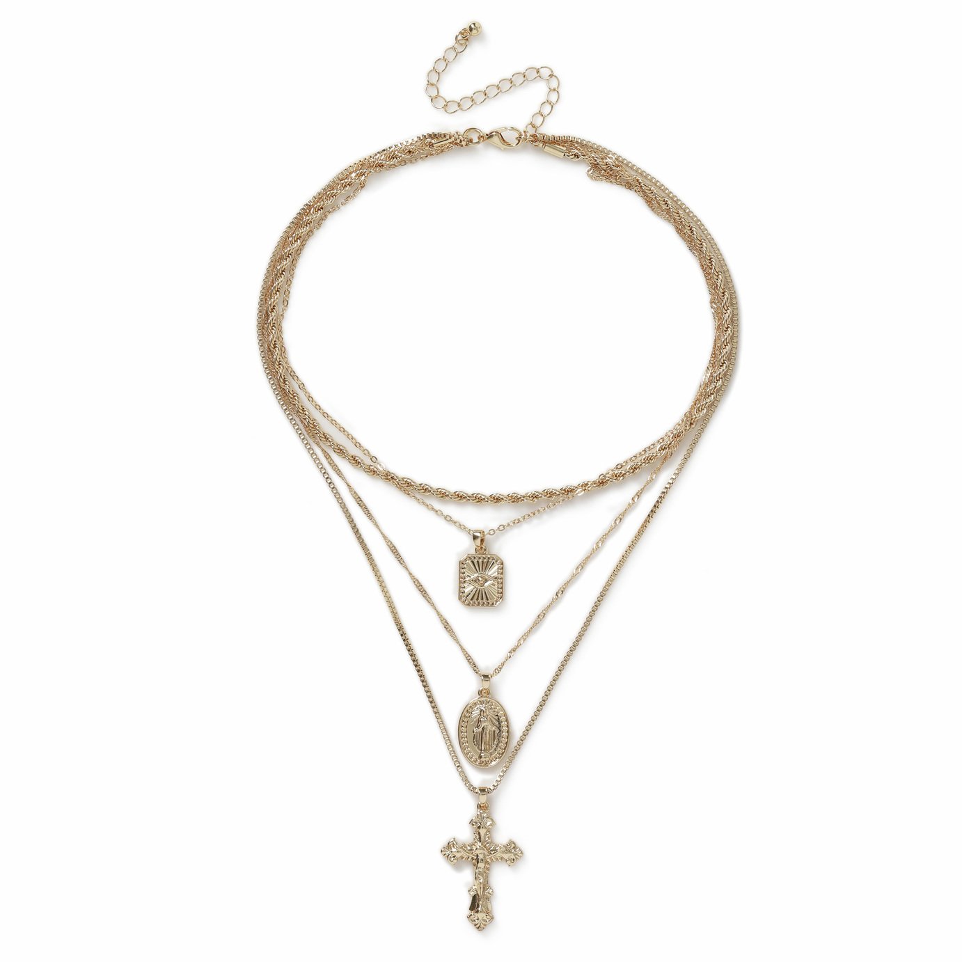 Freedom Gold Grunge Cross Layered Pendant Necklace
