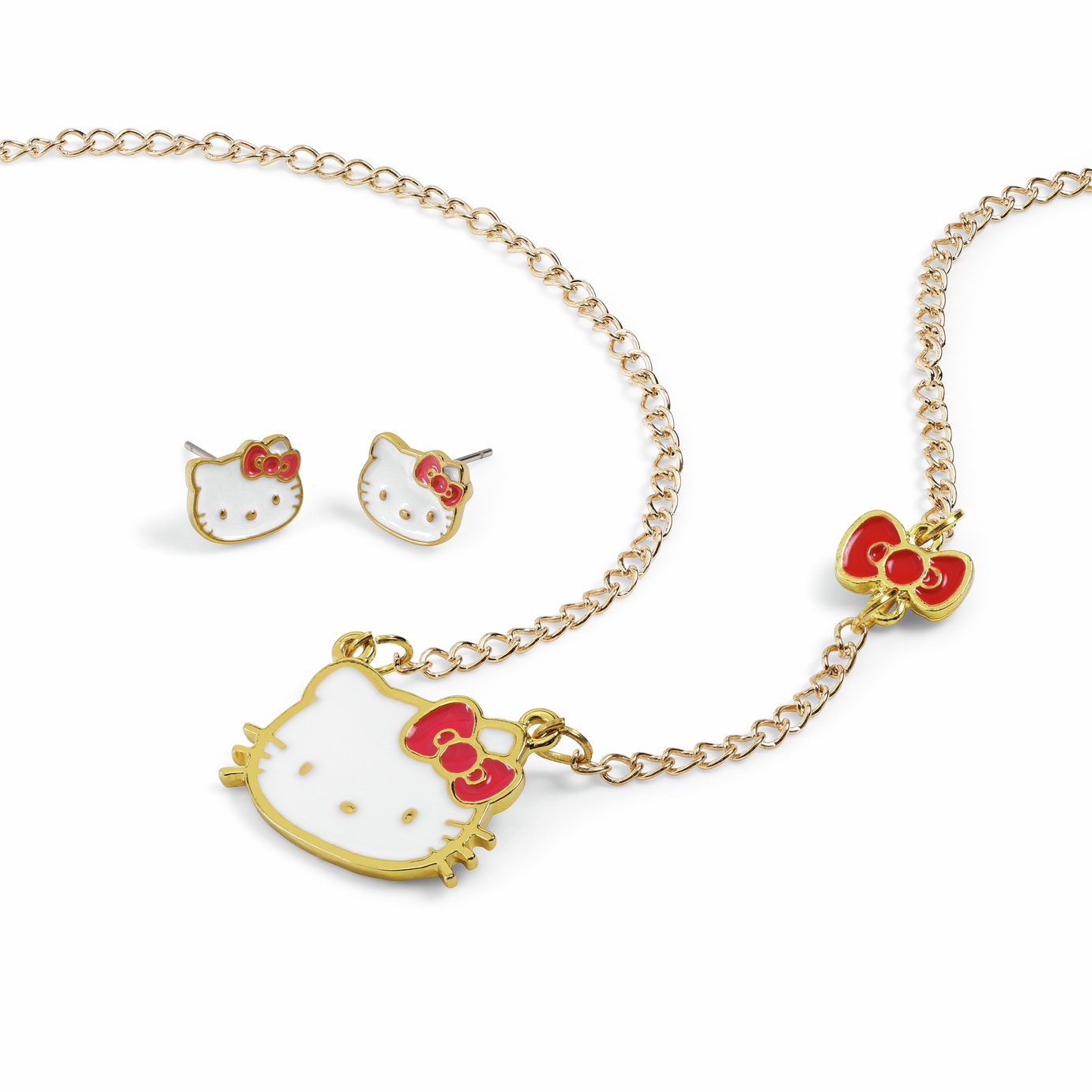 Hello Kitty Stud Earrings and Pendant Necklace Jewellery Set