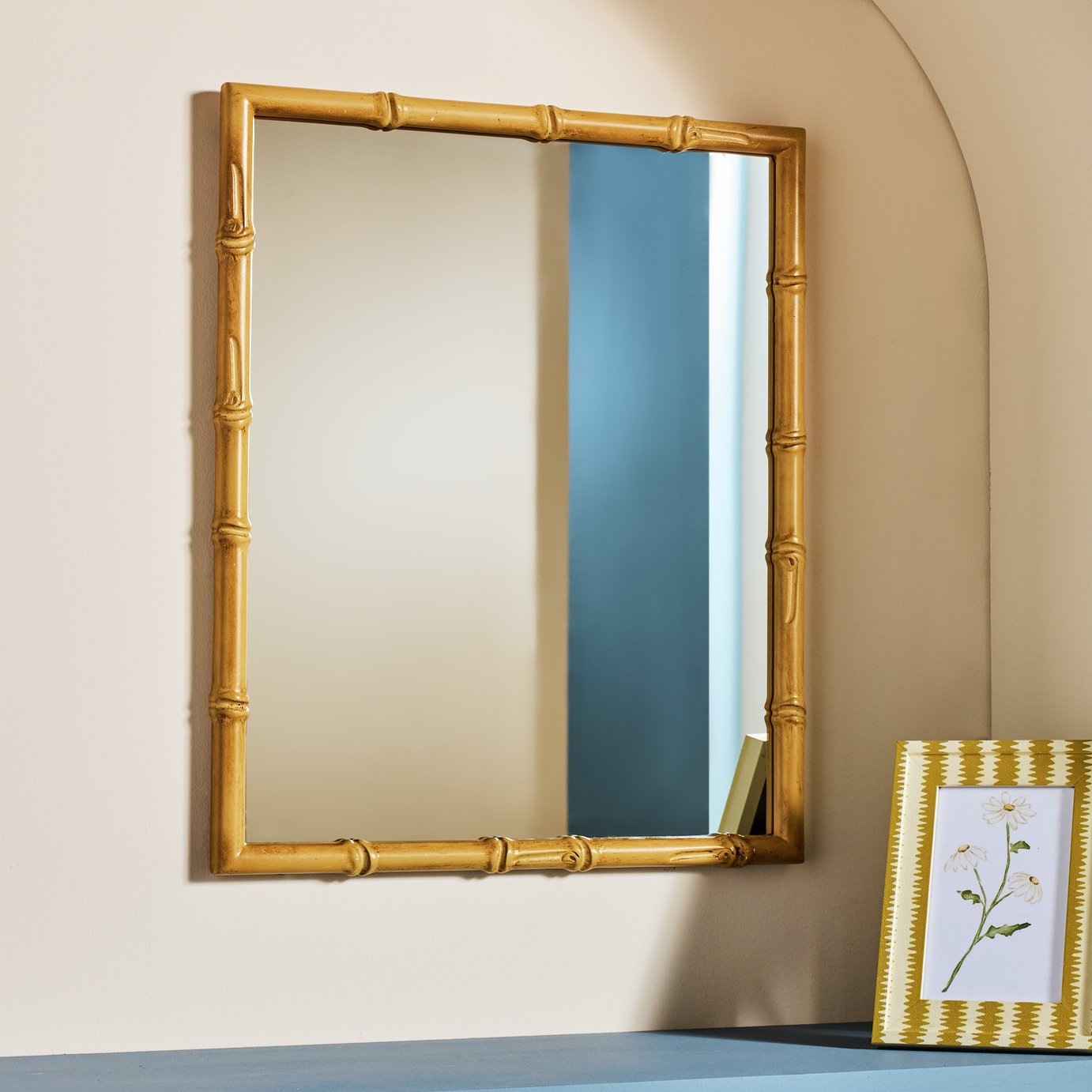 Habitat Bamboo Effect Wooden Wall Mirror - 53x43cm