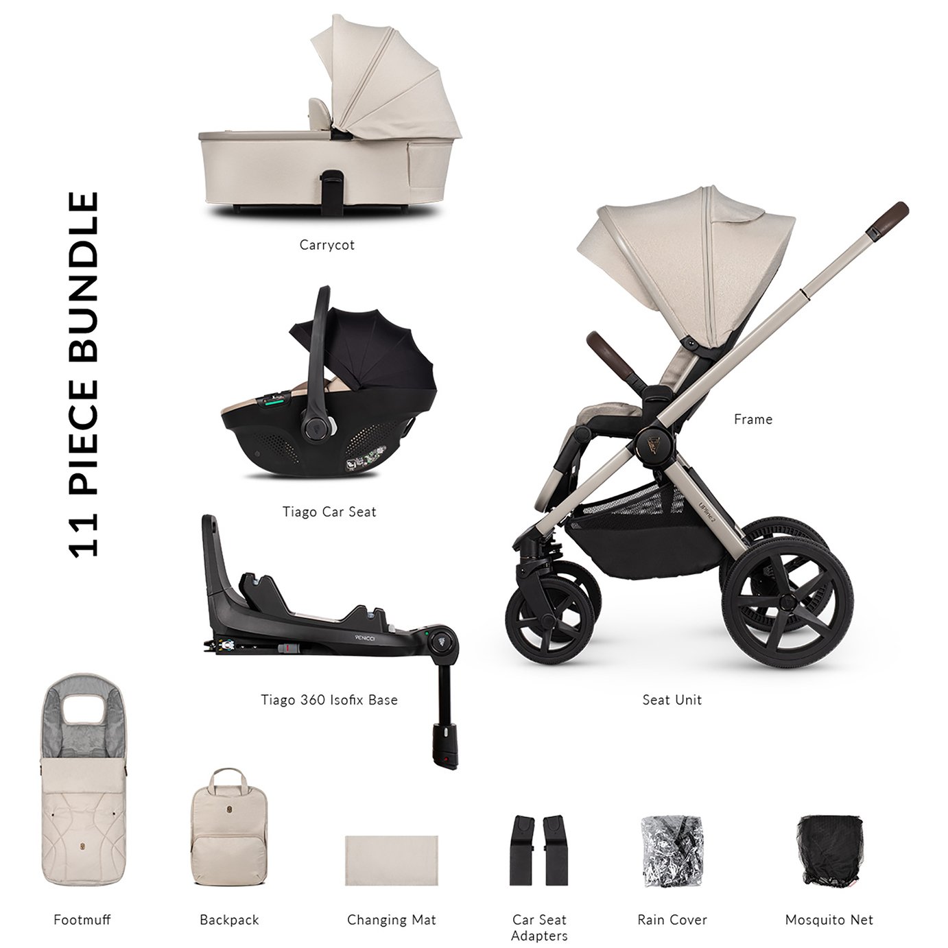 Venicci Upline 2 3in1 Plus Travel System – Stone Beige