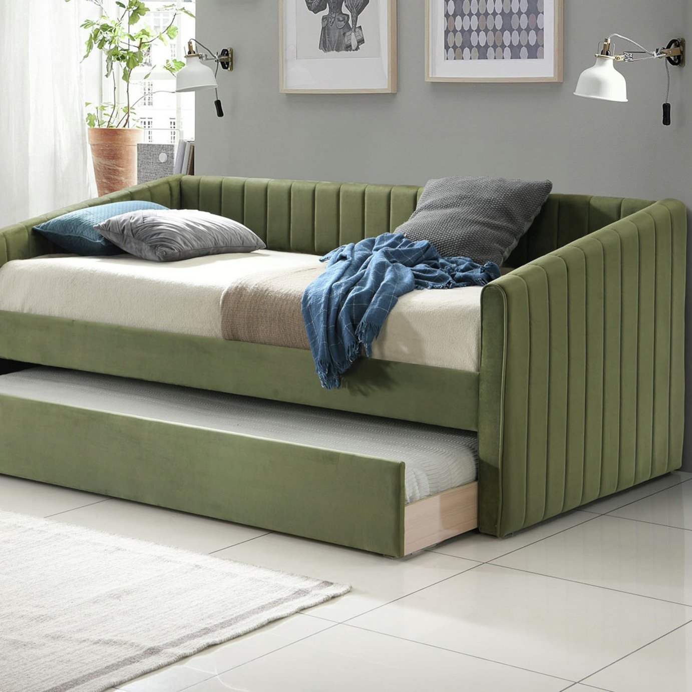 Time4Sleep Sanderson Single Guest Bed with Trundle - Green