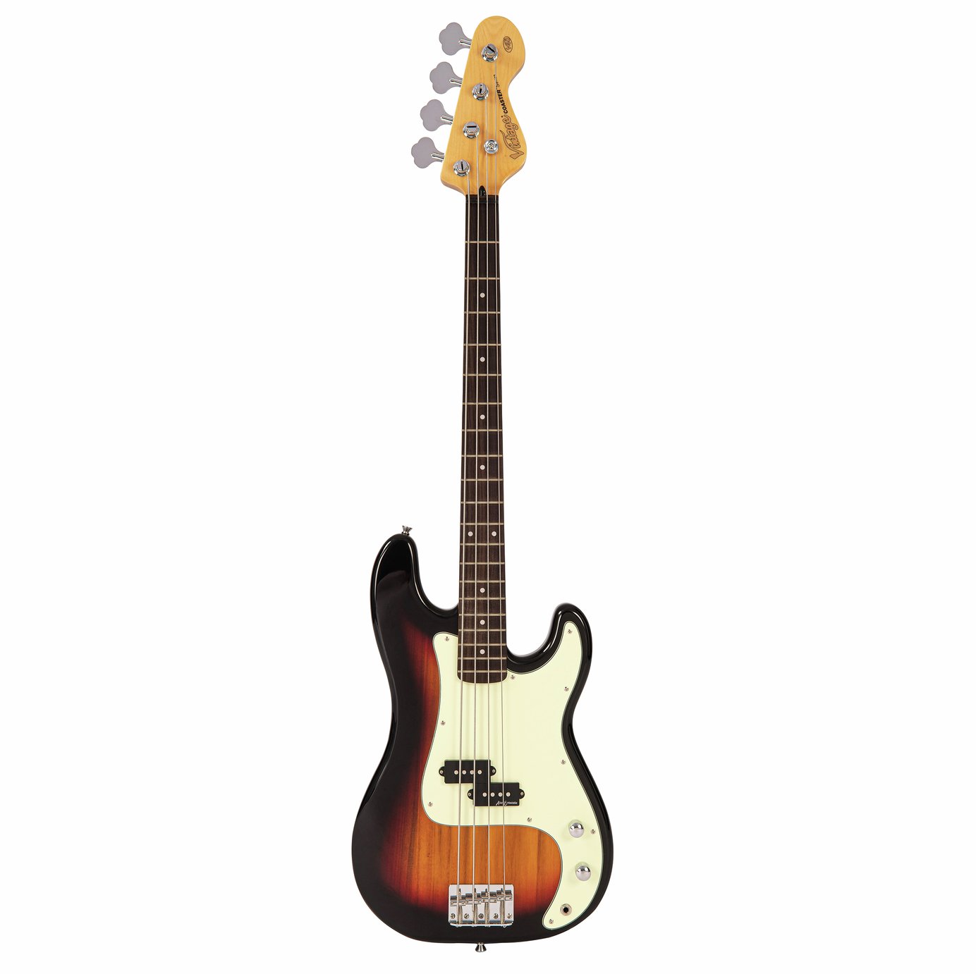 Vintage V40 Coaster Series Bass Guitar - 3 Tone Sunburst