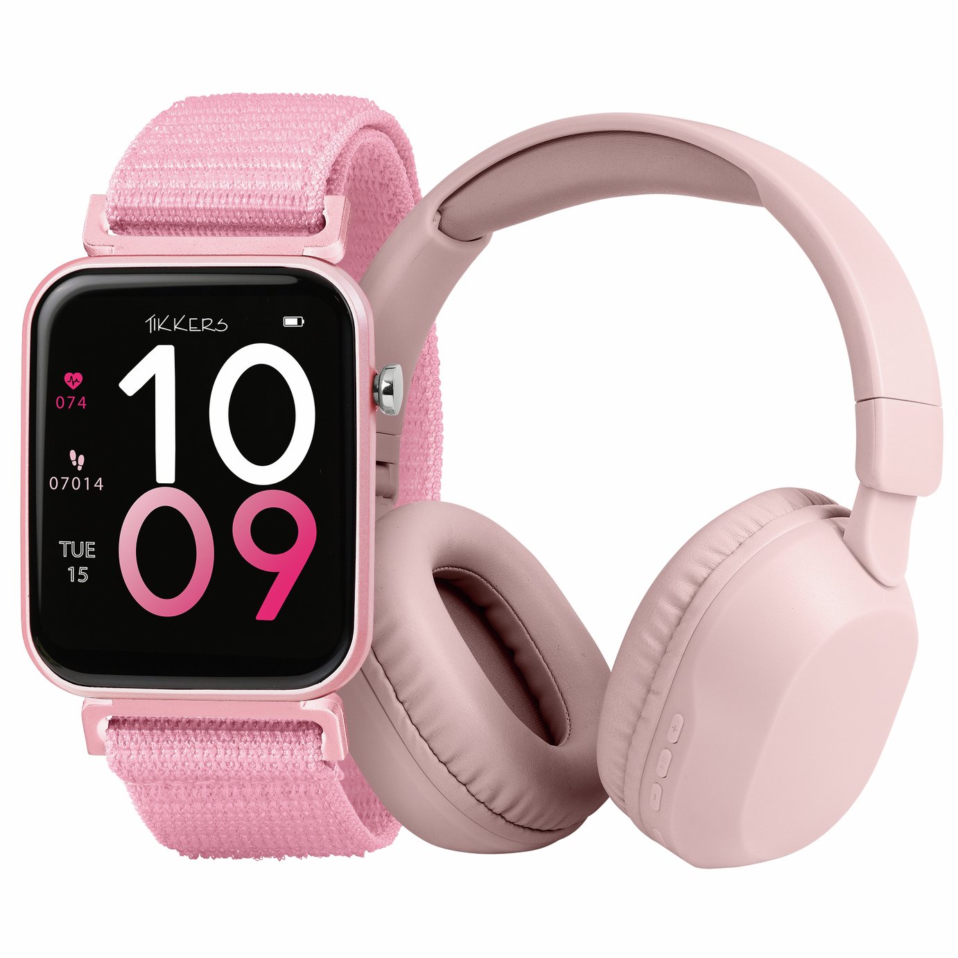 Tikkers Kids Pink Smart Watch And Over-Ear Headphone Set