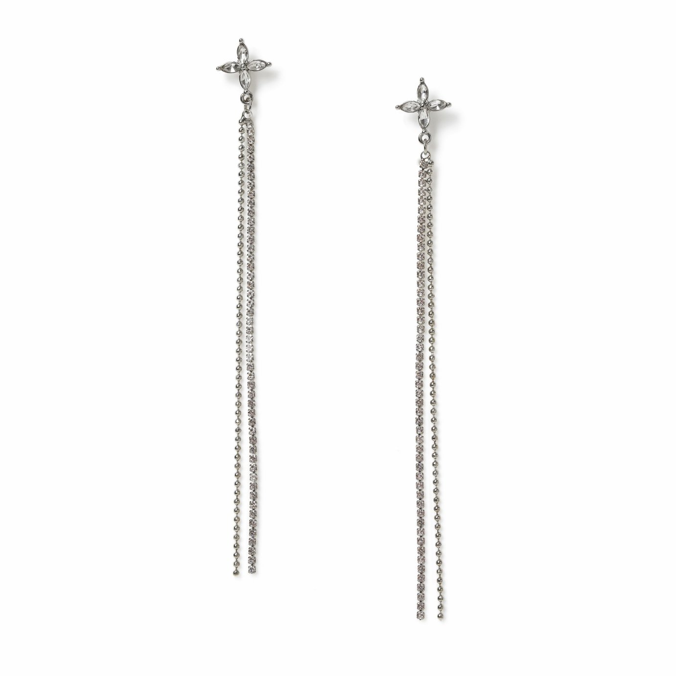 Freedom Silver Crystal Long Drop Earrings