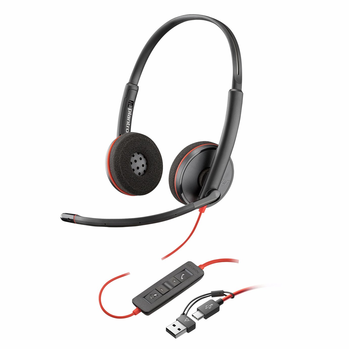 HP Poly Black wire 3220 USB-C PC Headset - Black