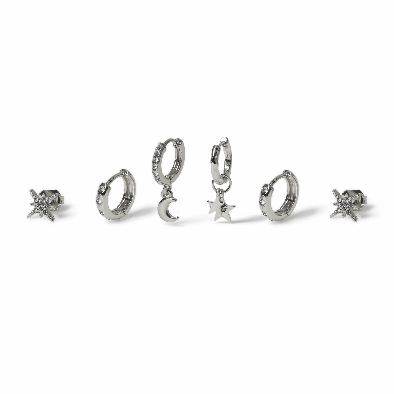 Freedom Silver Star Moon Pack of 6 Earrings